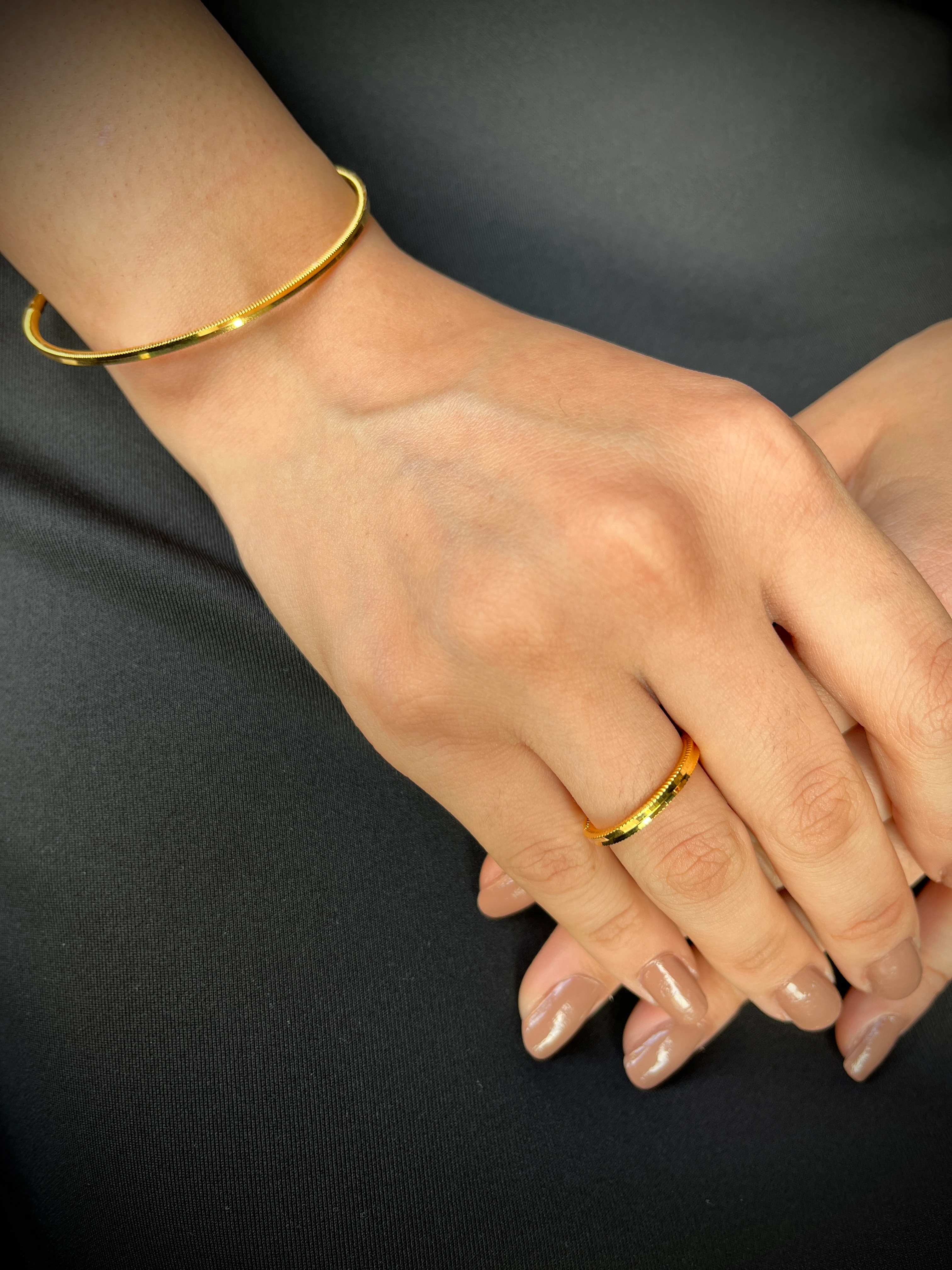 Oluklu İnce Ajda ve Ajda Yüzük Kombin 22 Ayar Altın Kaplama