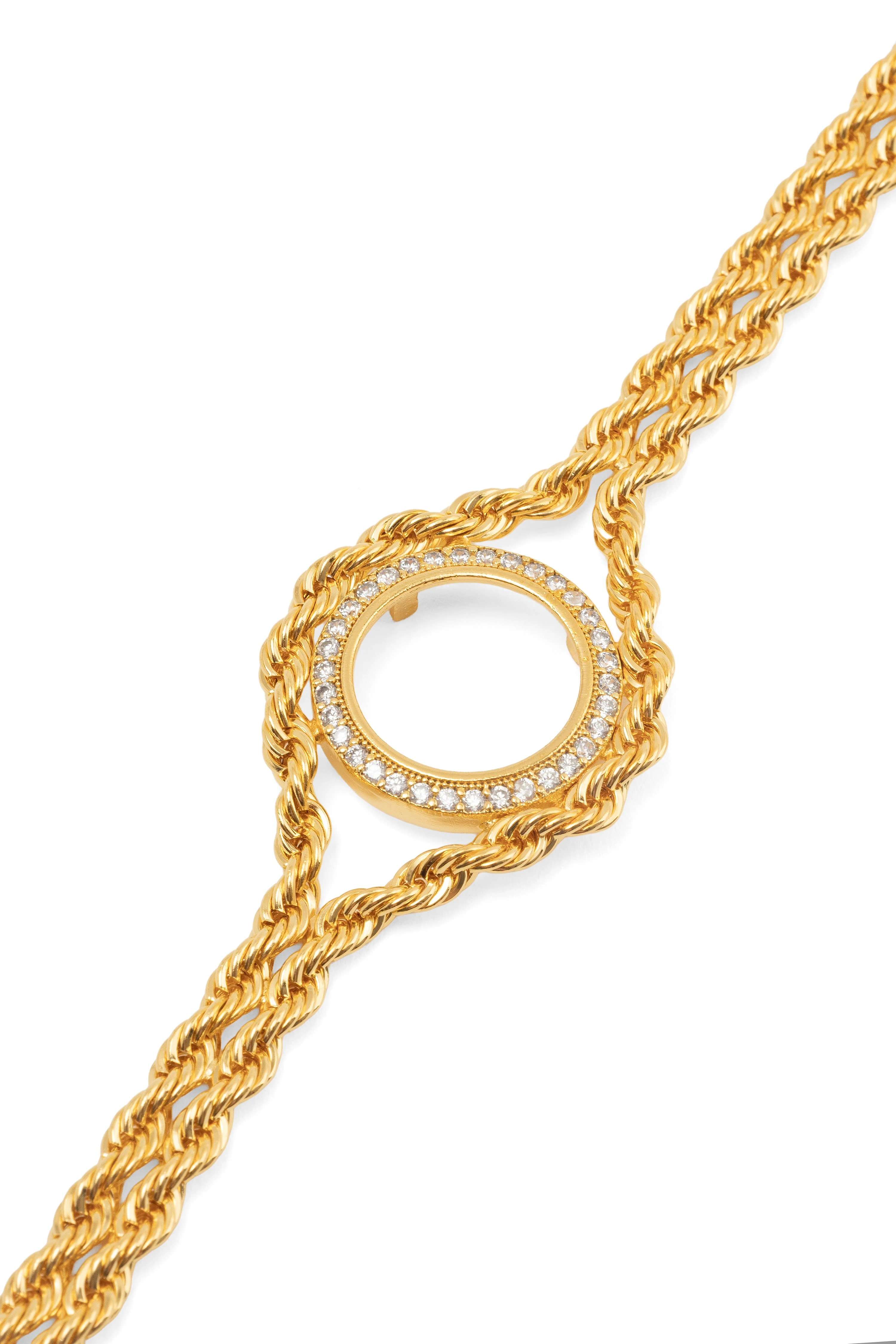 Çeyrekli İçi Boş Zirkon Taşlı İkili Burgu Bileklik 22 Ayar Altın Kaplama