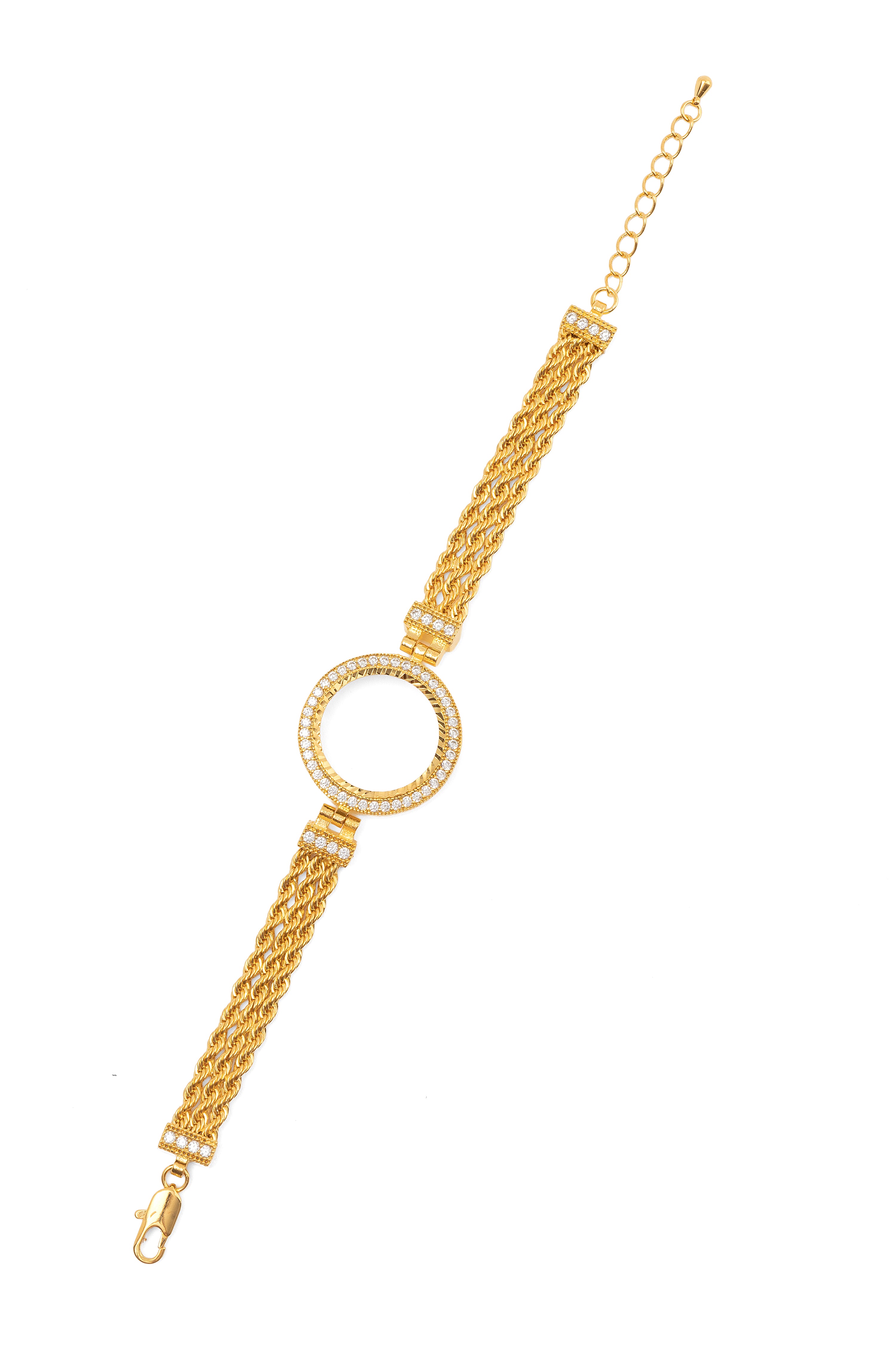 İçi Boş Çerçevesi Taşlı Çeyrekli Burgu Bileklik 22 Ayar Altın Kaplama