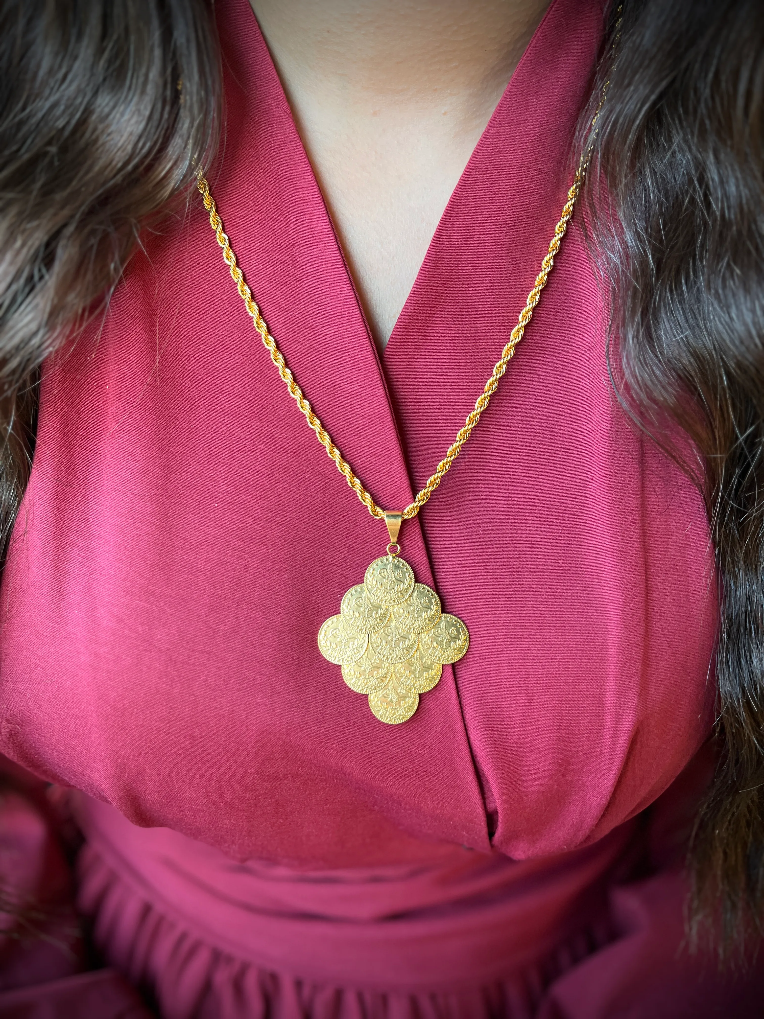 Burgu Zincir ve Reşatlı Kolye Ucu 22 Ayar Altın Kaplama