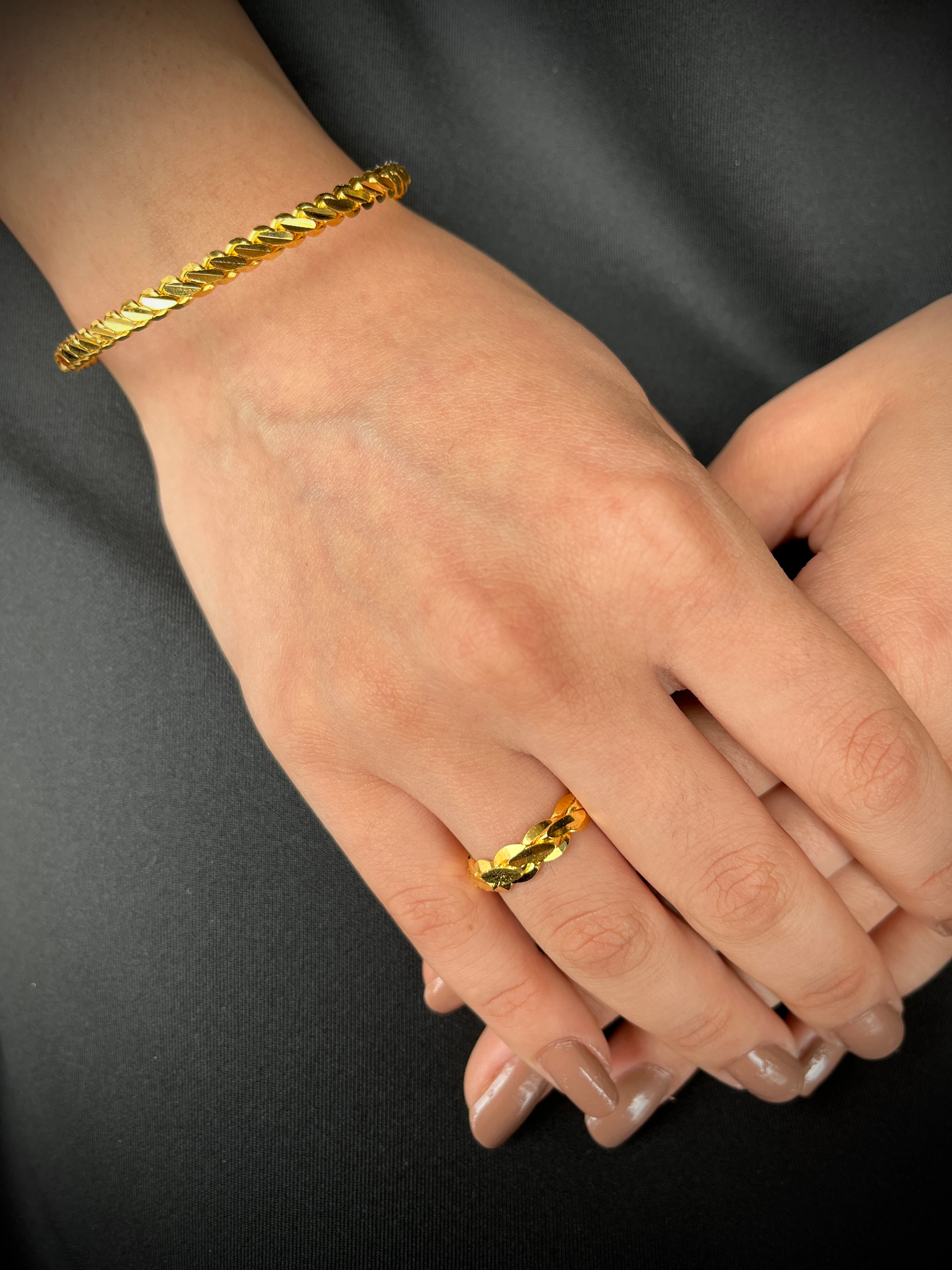 Üçlü Burma İnce Bilezik ve Burma Yüzük Kombin 22 Ayar Altın Kaplama