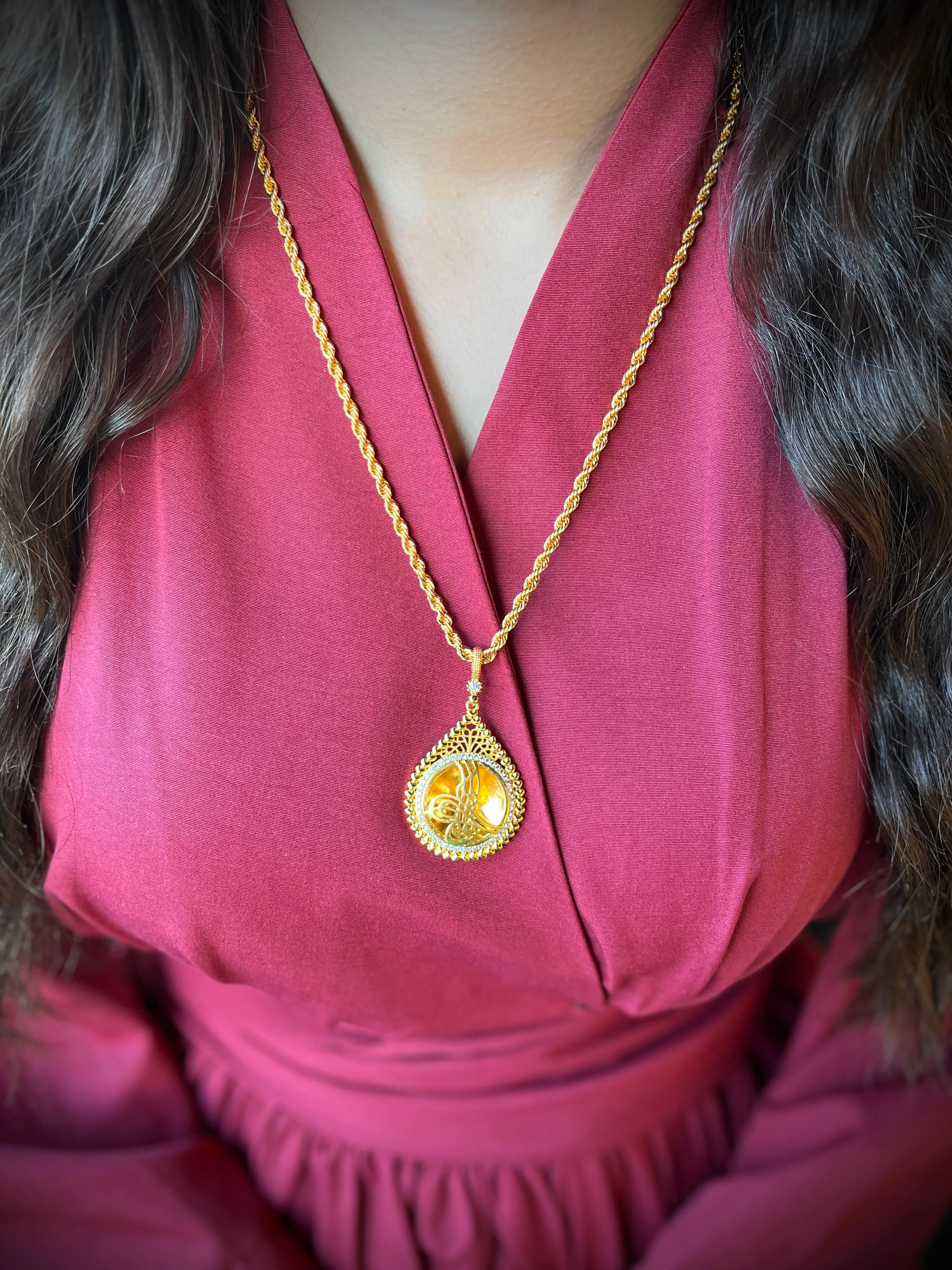 Burgu Zincir ve Sade Tuğralı Kolye Ucu 22 Ayar Altın Kaplama