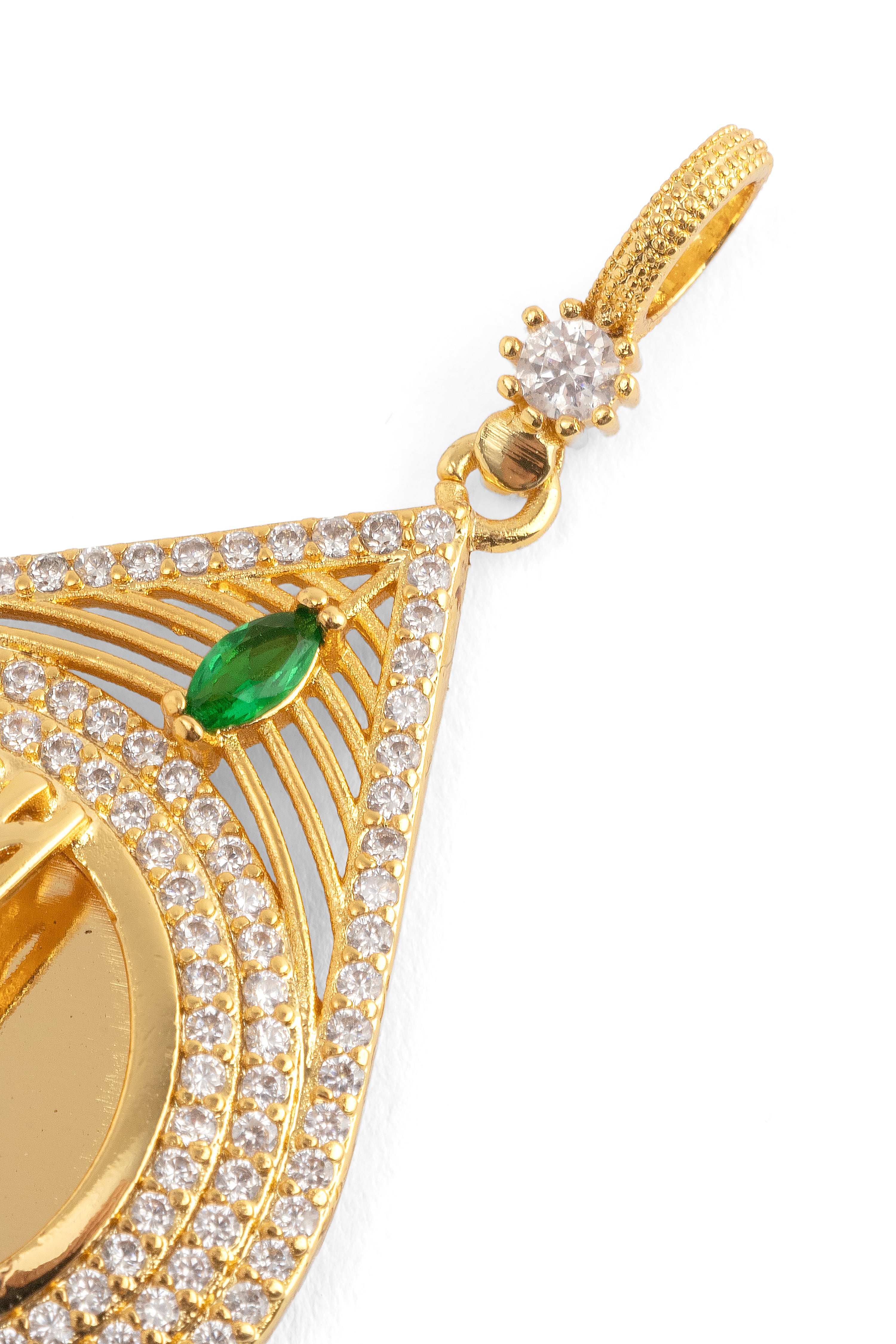 Yeşil Zirkon Taşlı Tuğralı Kolye Ucu 22 Ayar Altın Kaplama