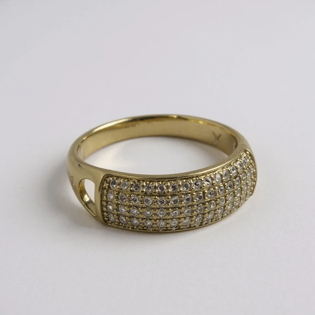 14K Zirkon Taşlı Bombeli Yüzük Altın Kaplama