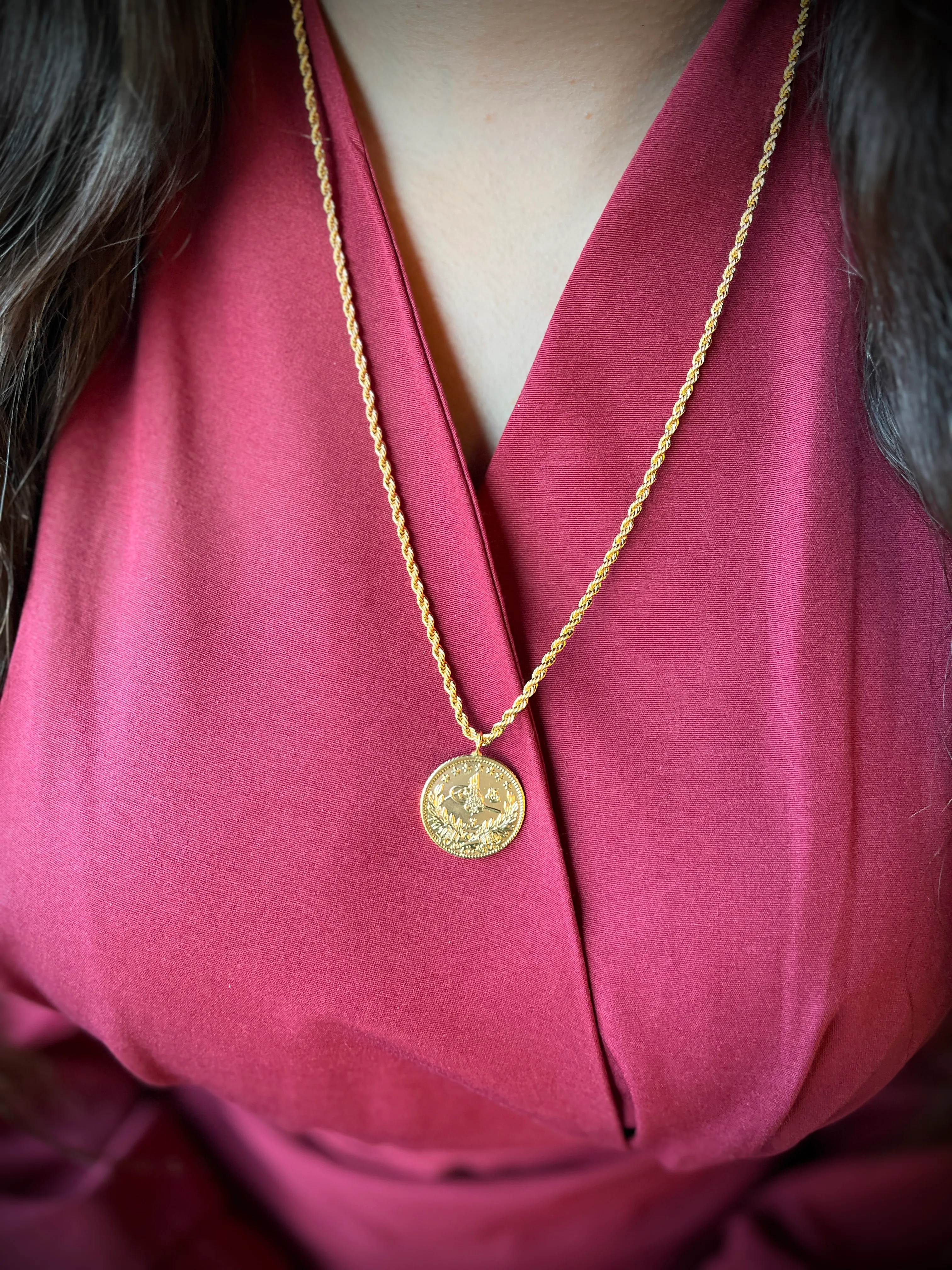 Burgu Zincir ve Reşat Hamit Kolye Ucu 22 Ayar Altın Kaplama