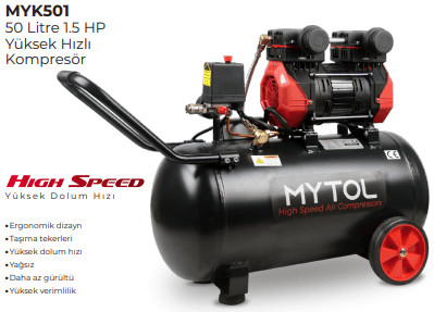 MYTOL KOMPRESÖR YÜKSEK HIZLI 50LT 1.5HP MYK501