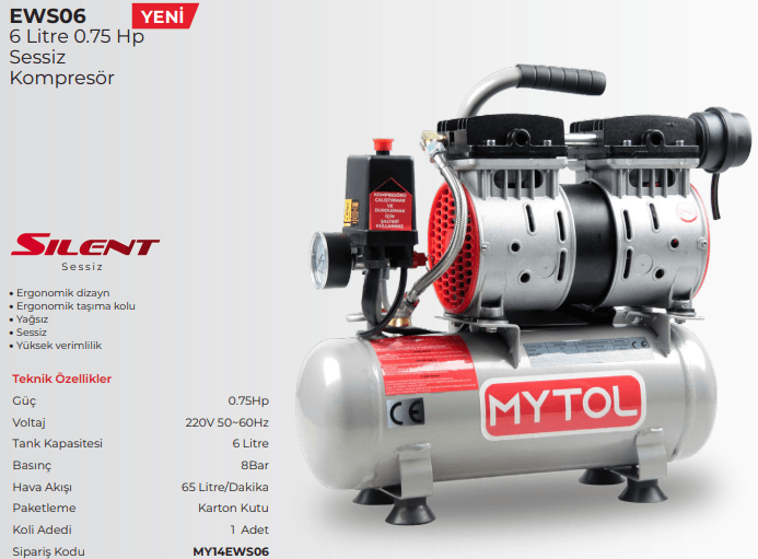 MYTOL KOMPRESÖR SESSİZ 6 LİTRE 0.75HP EWS06