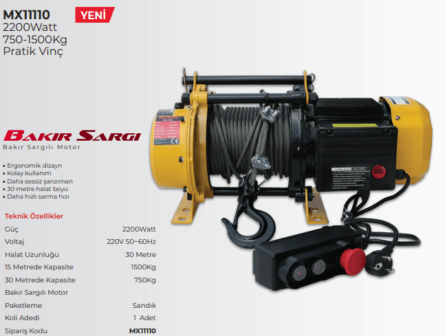 MYTOL PROFESYONEL ELEKTRİKLİ VİNÇ 750-1500KG MX11110