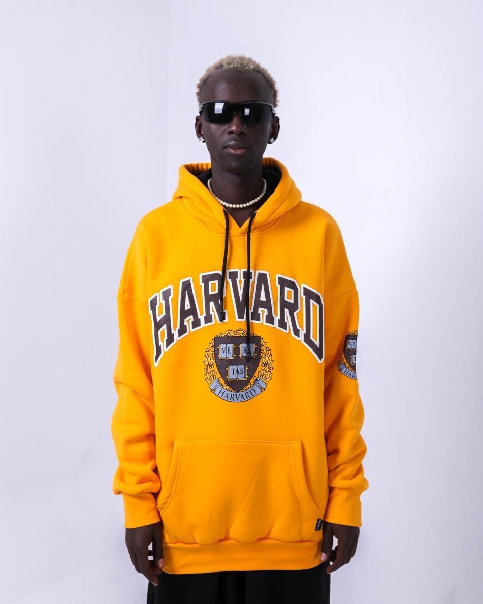 Gerusta Erkek Hardal Harvard Baskılı Oversize Sweatshirt
