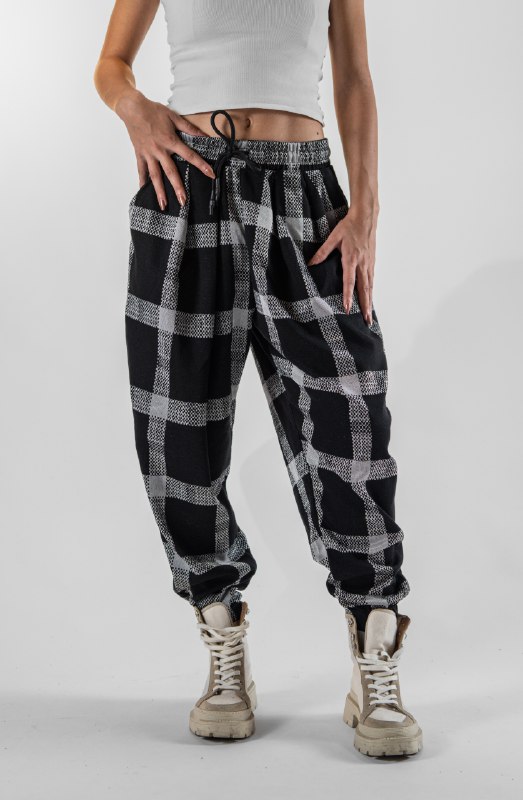 Kadın Dark Plaid Ws Pileli Eşofman Altı