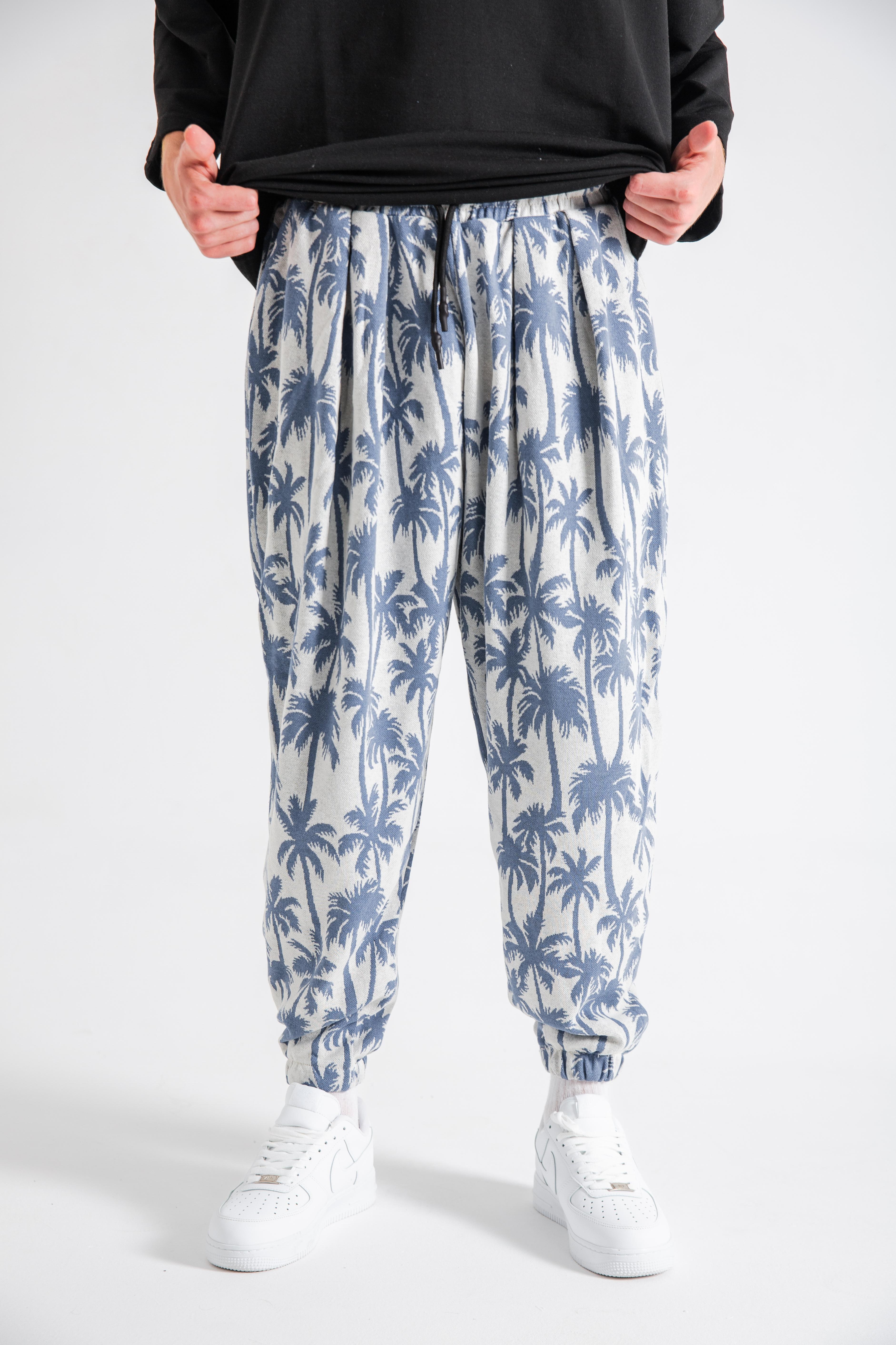 Erkek Blue Palm Pileli Eşofman Altı