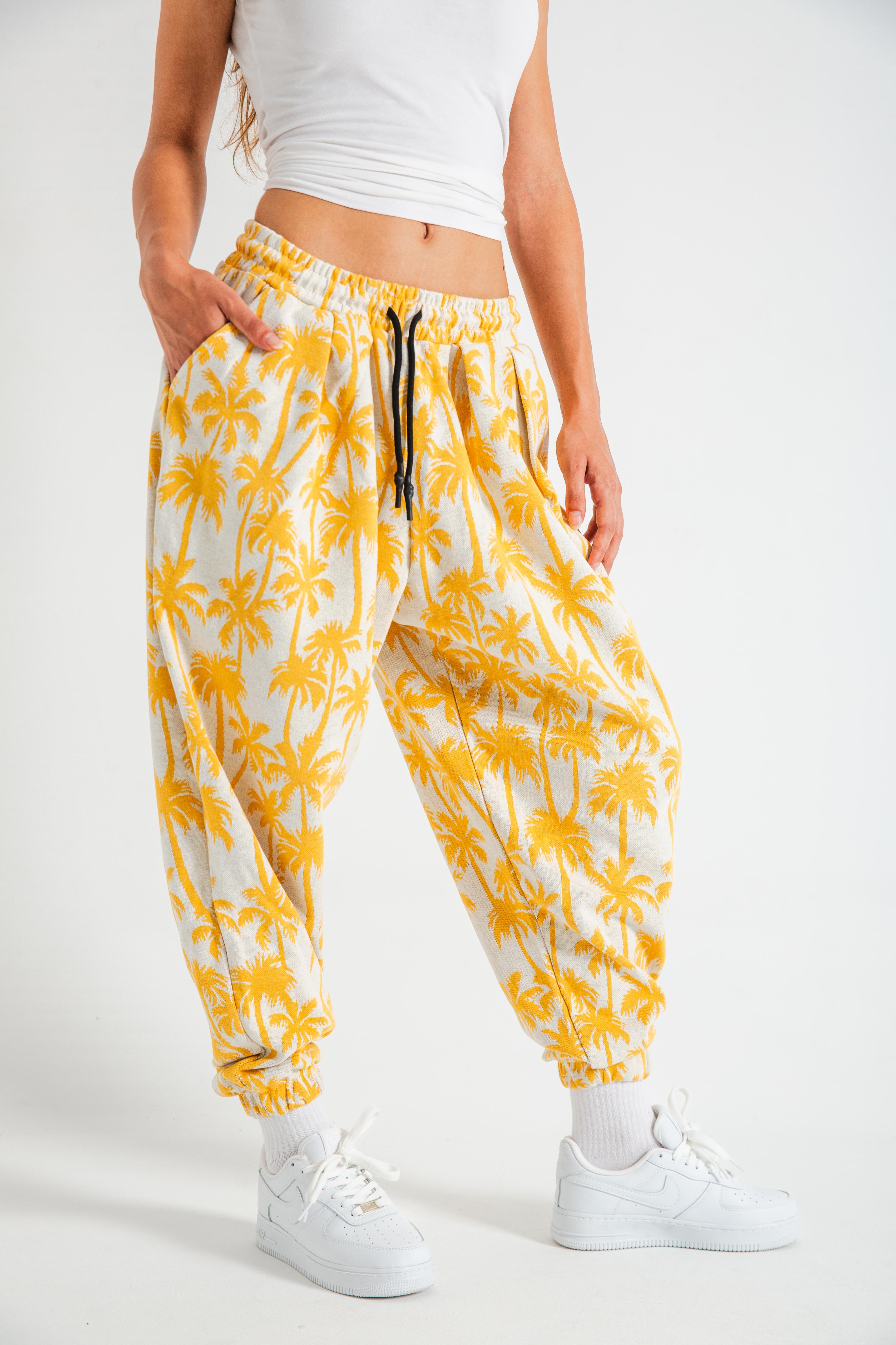 Kadın Yellow Palm Pileli Eşofman Altı