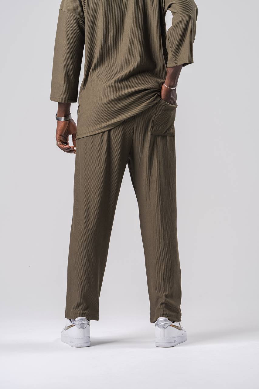Erkek Haki Fitilli Baggy Pantolon 