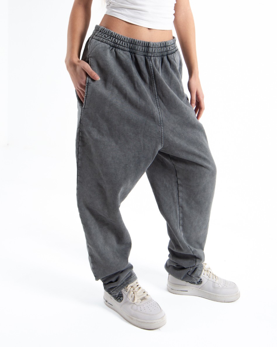 Kadın Antrasit Acid Wash Oversize Eşofman Altı
