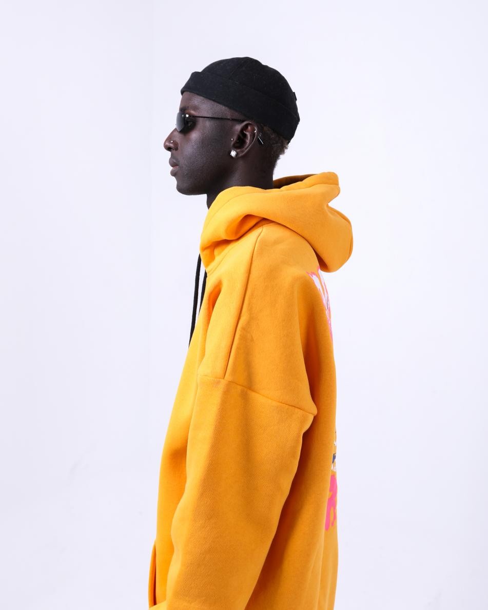 Gerusta Erkek Hardal Relax Baskılı Oversize Sweatshirt