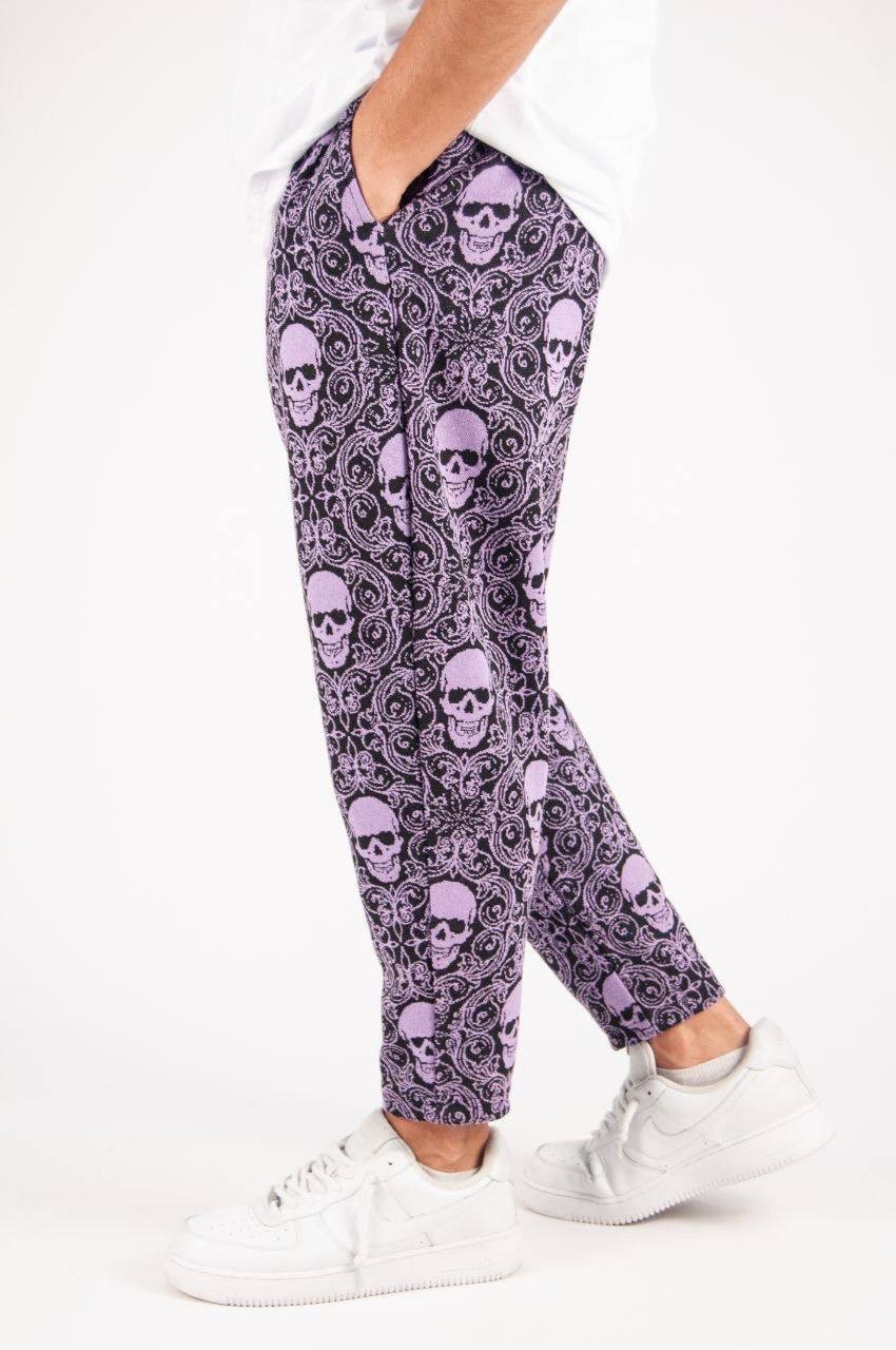 Erkek Mor Skull Pantolon