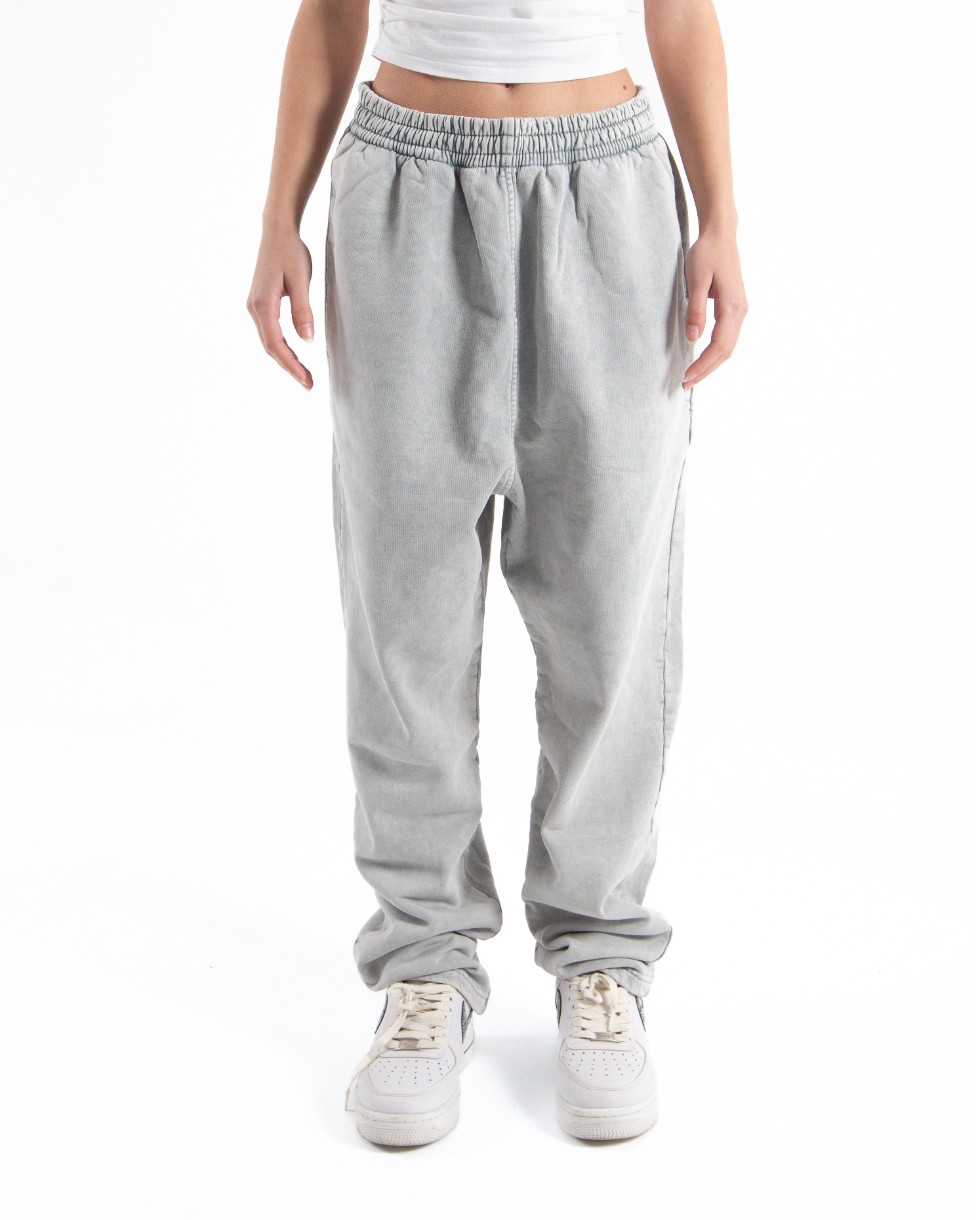 Kadın Gri Acid Wash Oversize Eşofman Altı