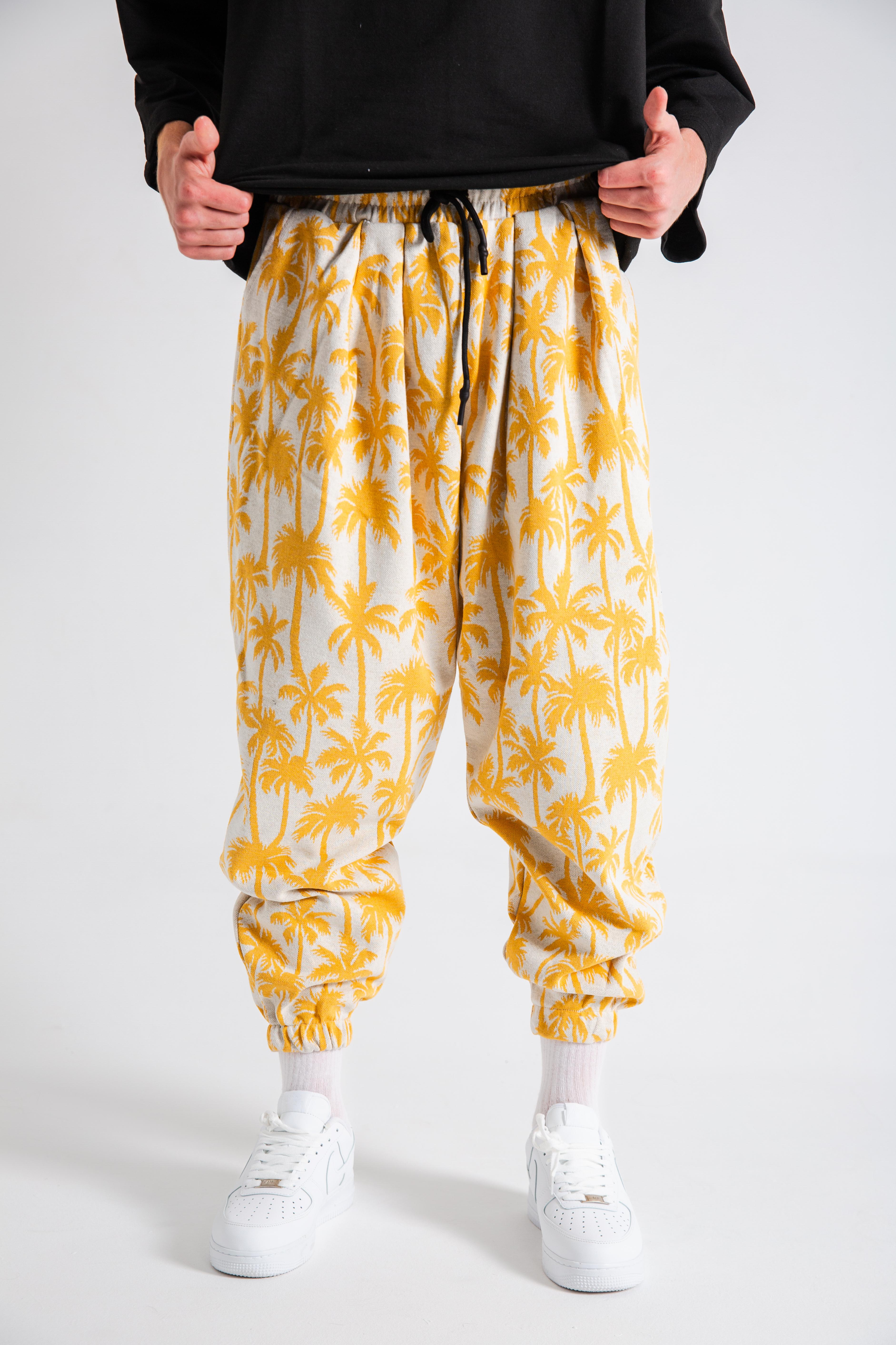 Erkek Yellow Palm Pileli Eşofman Altı