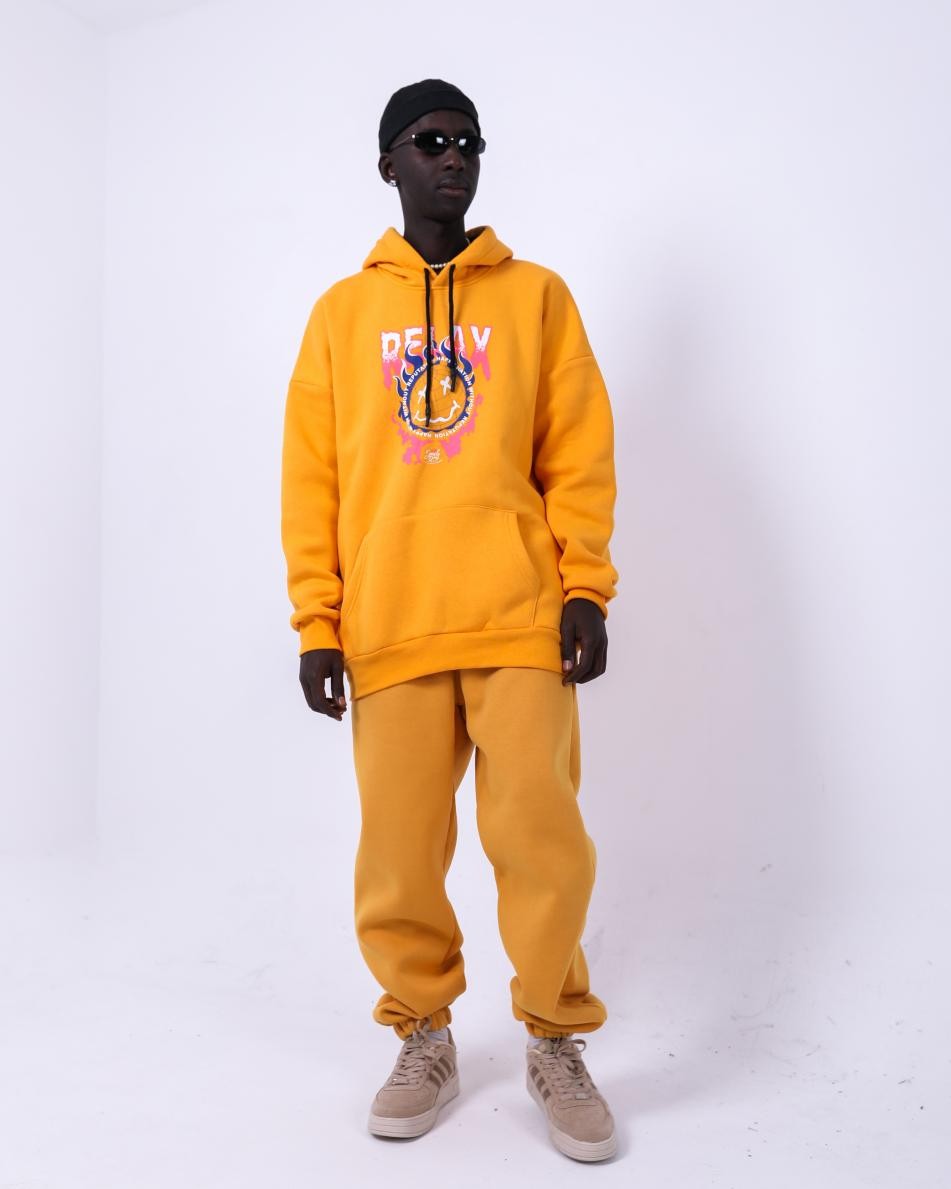 Gerusta Erkek Hardal Relax Baskılı Oversize Sweatshirt