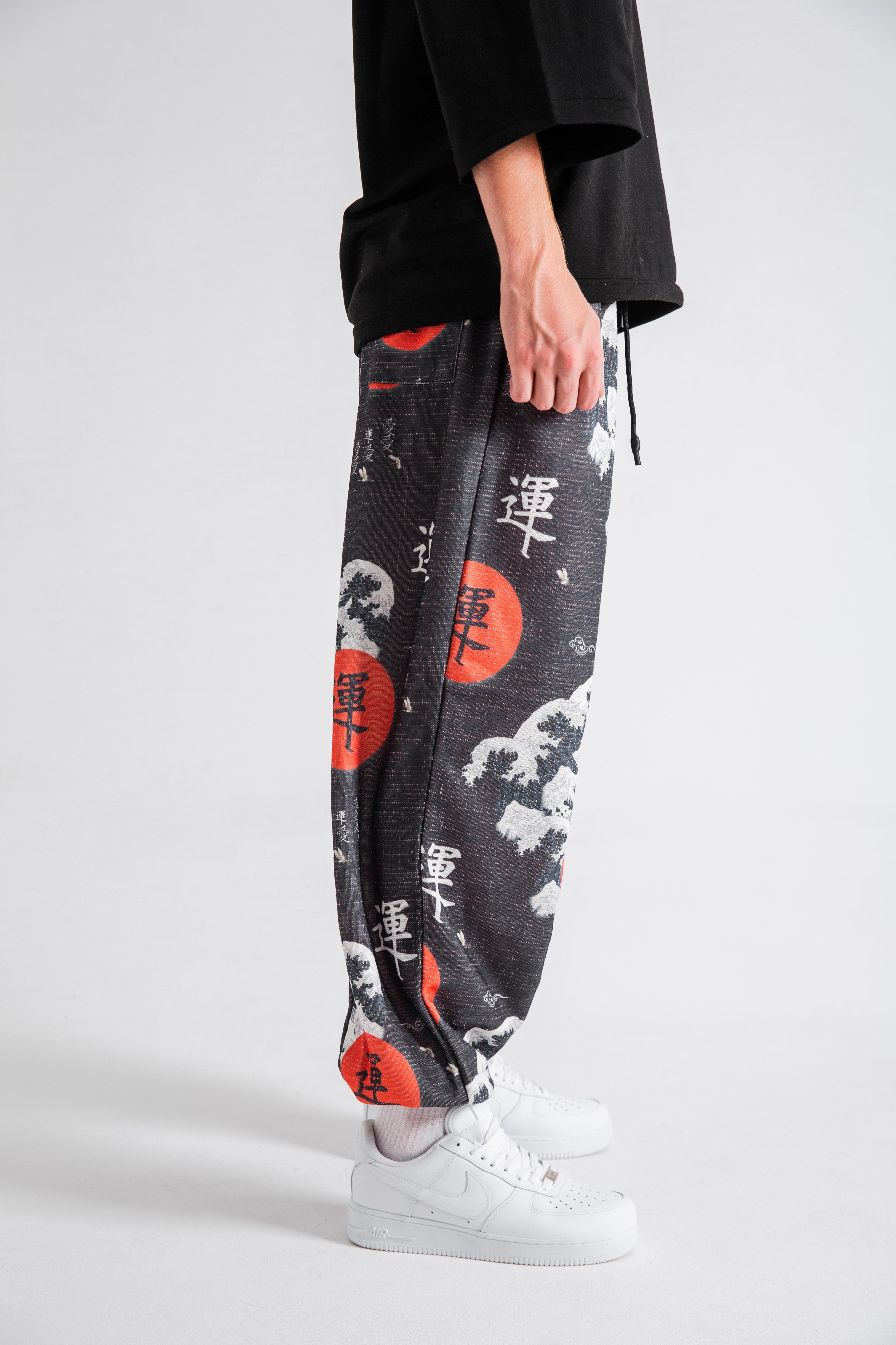 Erkek Black Japon Bel Paça Lastikli Şalvar Pantolon