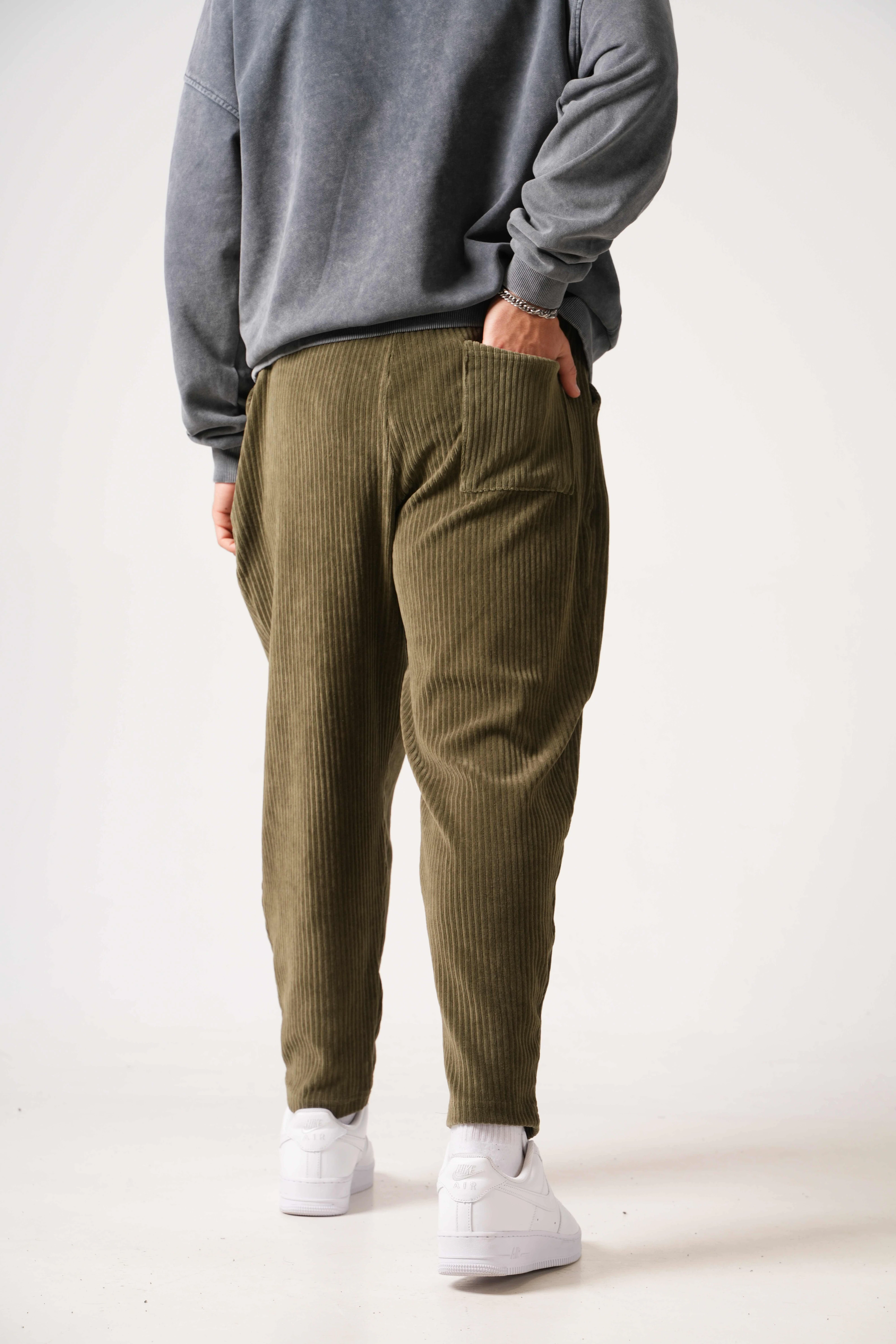 Erkek Haki Kadife Pileli Yarım Şalvar