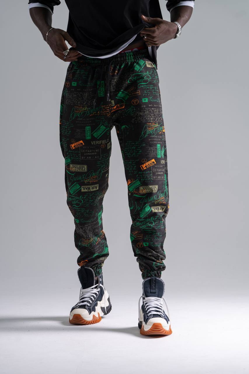 Erkek Yeşil Grafitti Jogger Pantolon 