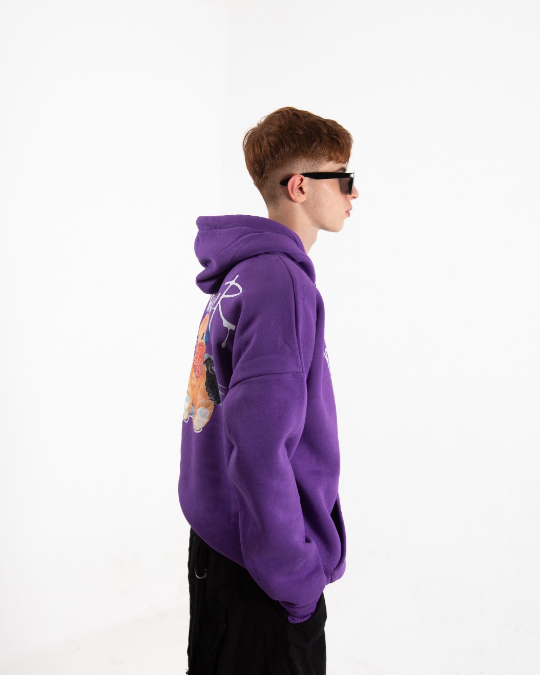 Erkek Mor Teddy Oversize Swearshirt