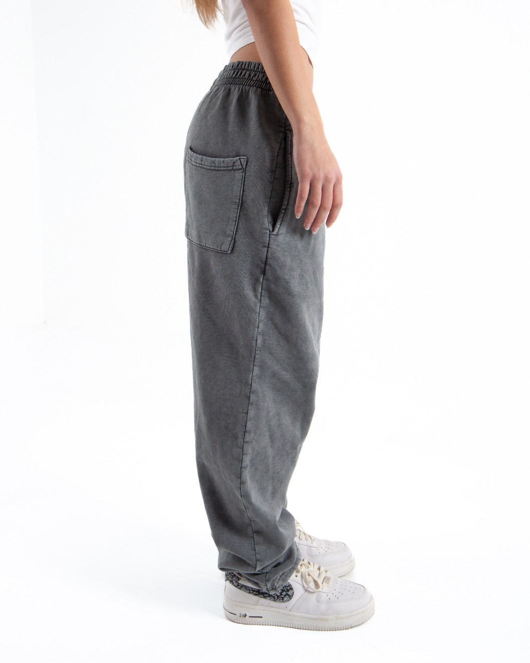 Kadın Antrasit Acid Wash Oversize Eşofman Altı