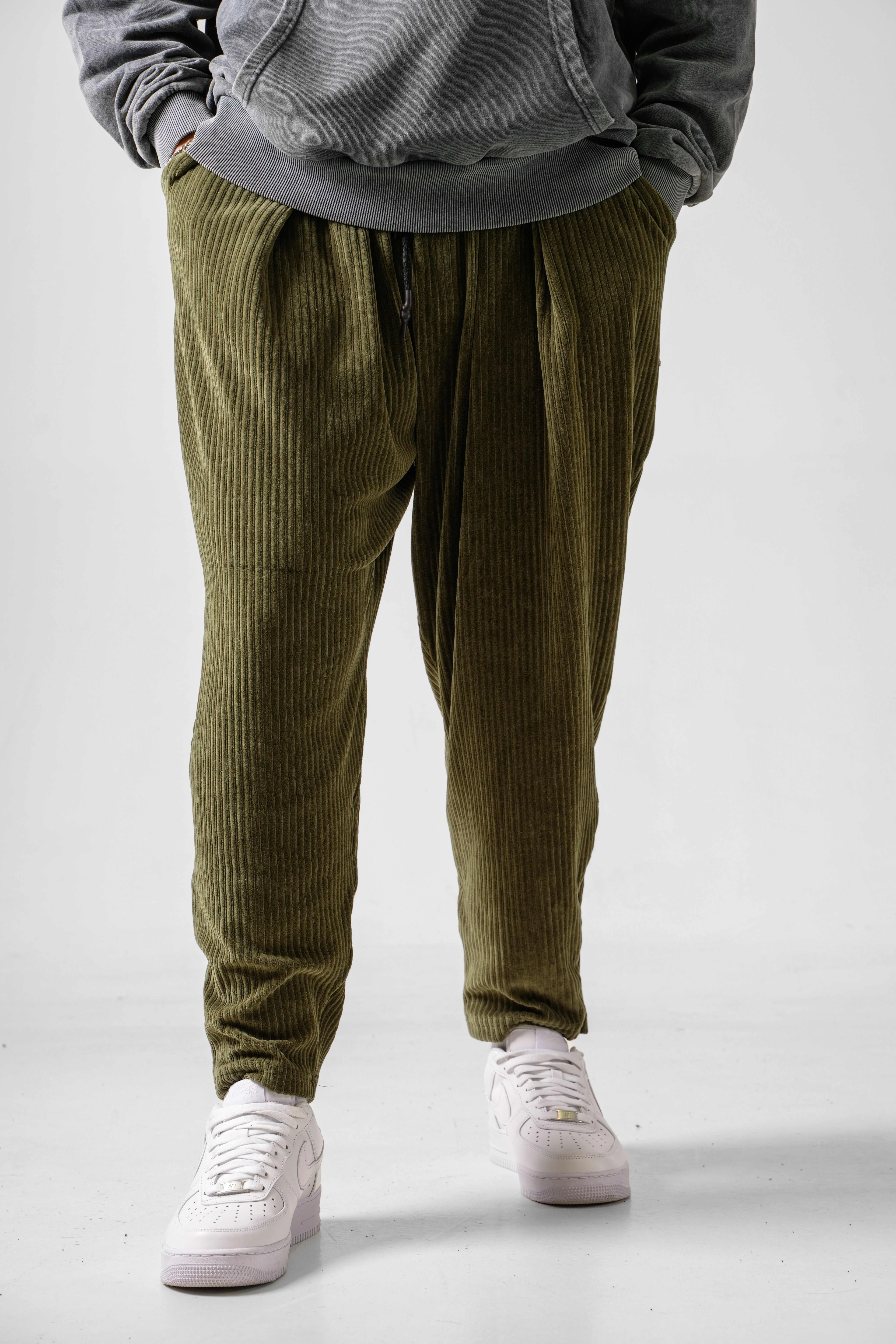 Erkek Haki Kadife Pileli Yarım Şalvar