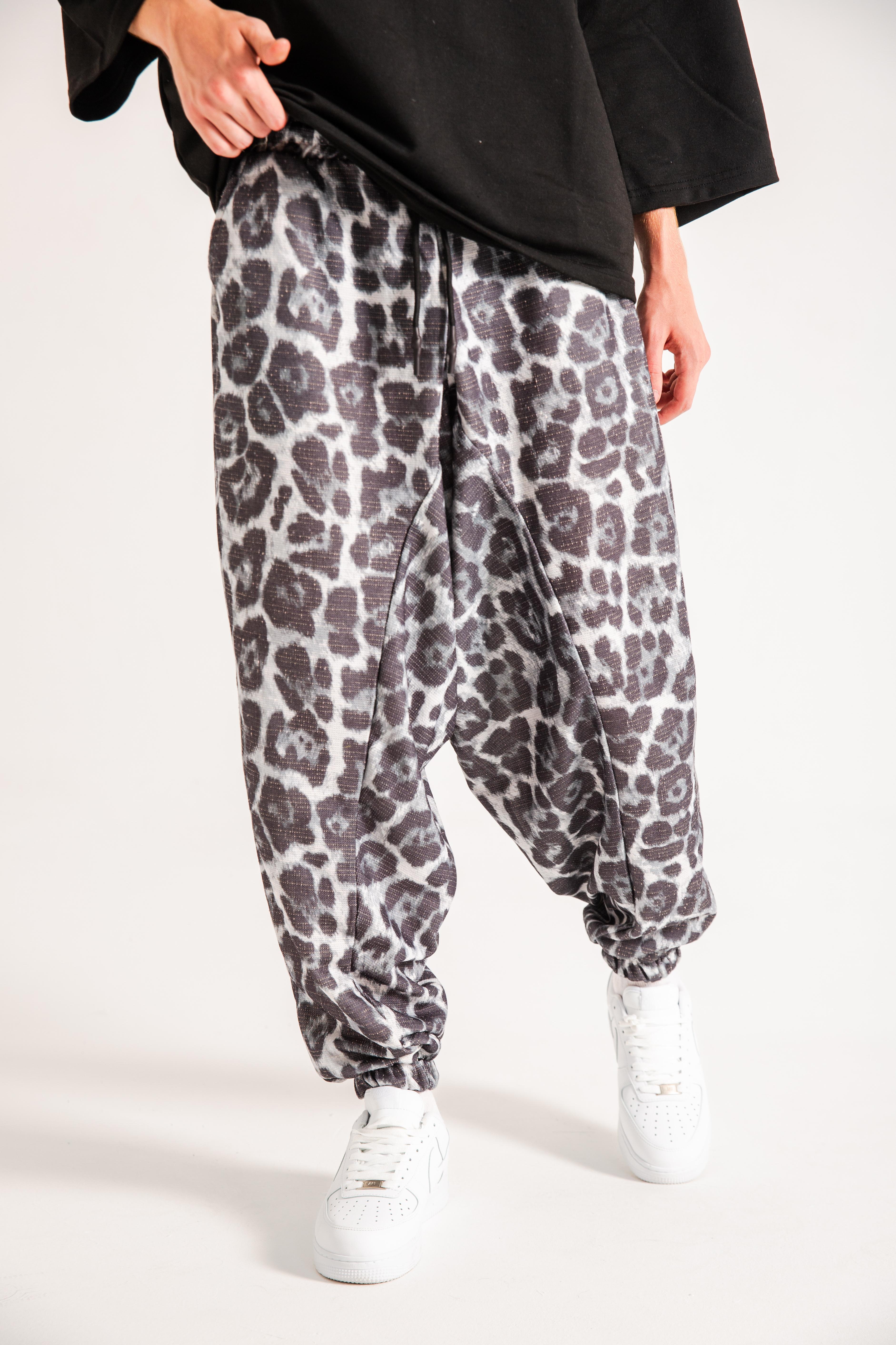 Erkek Black Leopard Bel Paça Lastikli Şalvar 