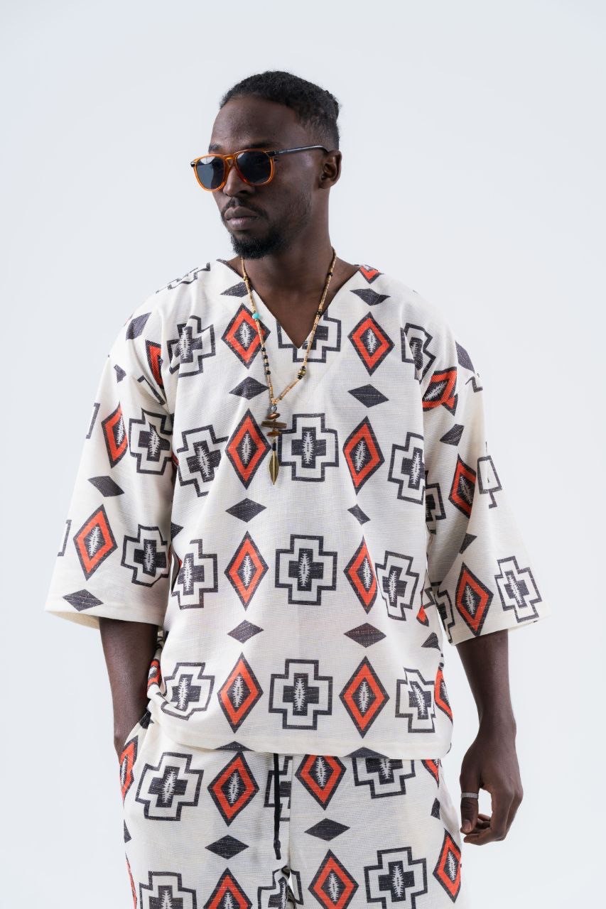 Motifli Fakir Kol T-Shirt
