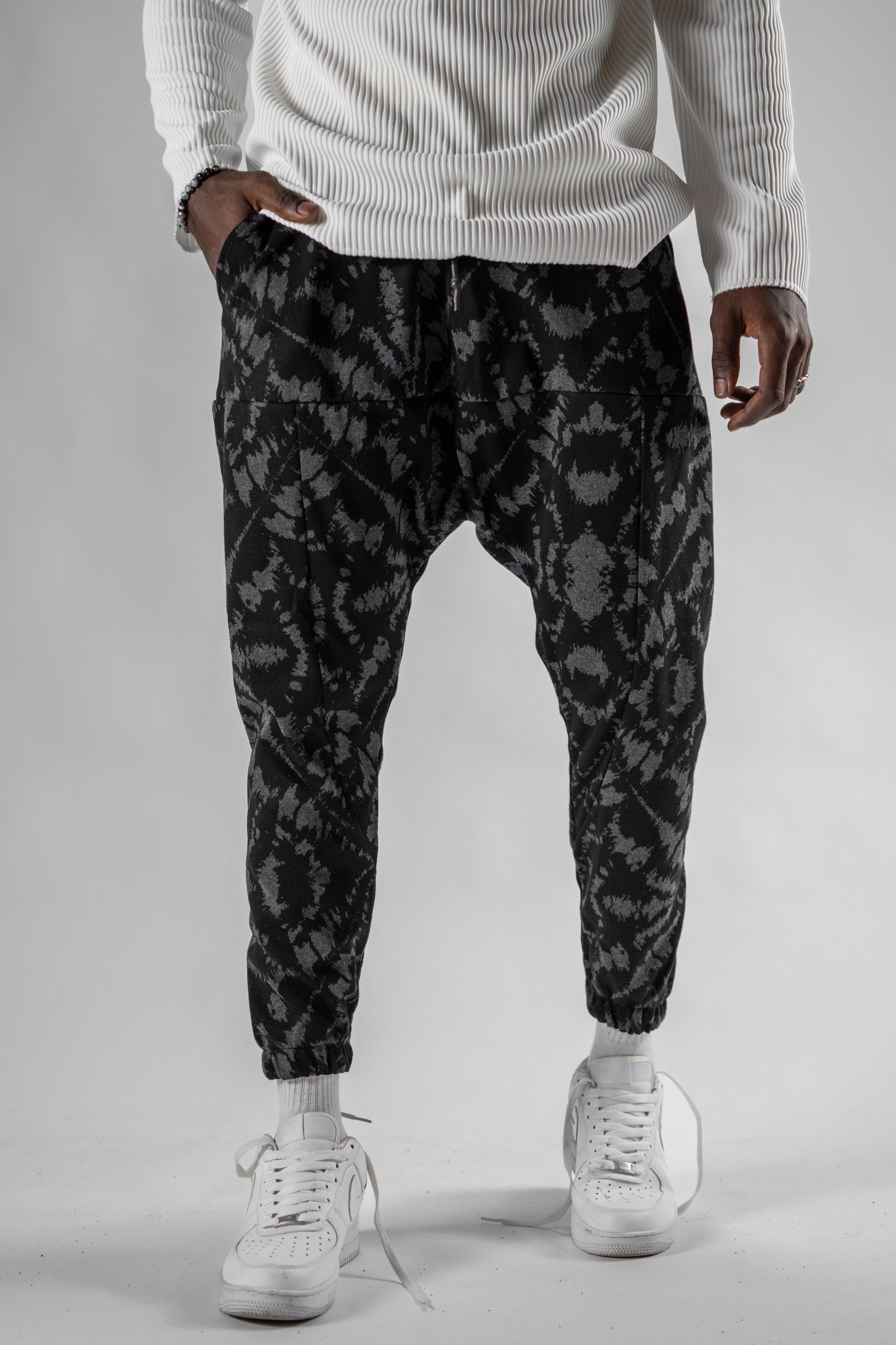 Erkek Siyah Spraying Jogger Pantolon Şalvar