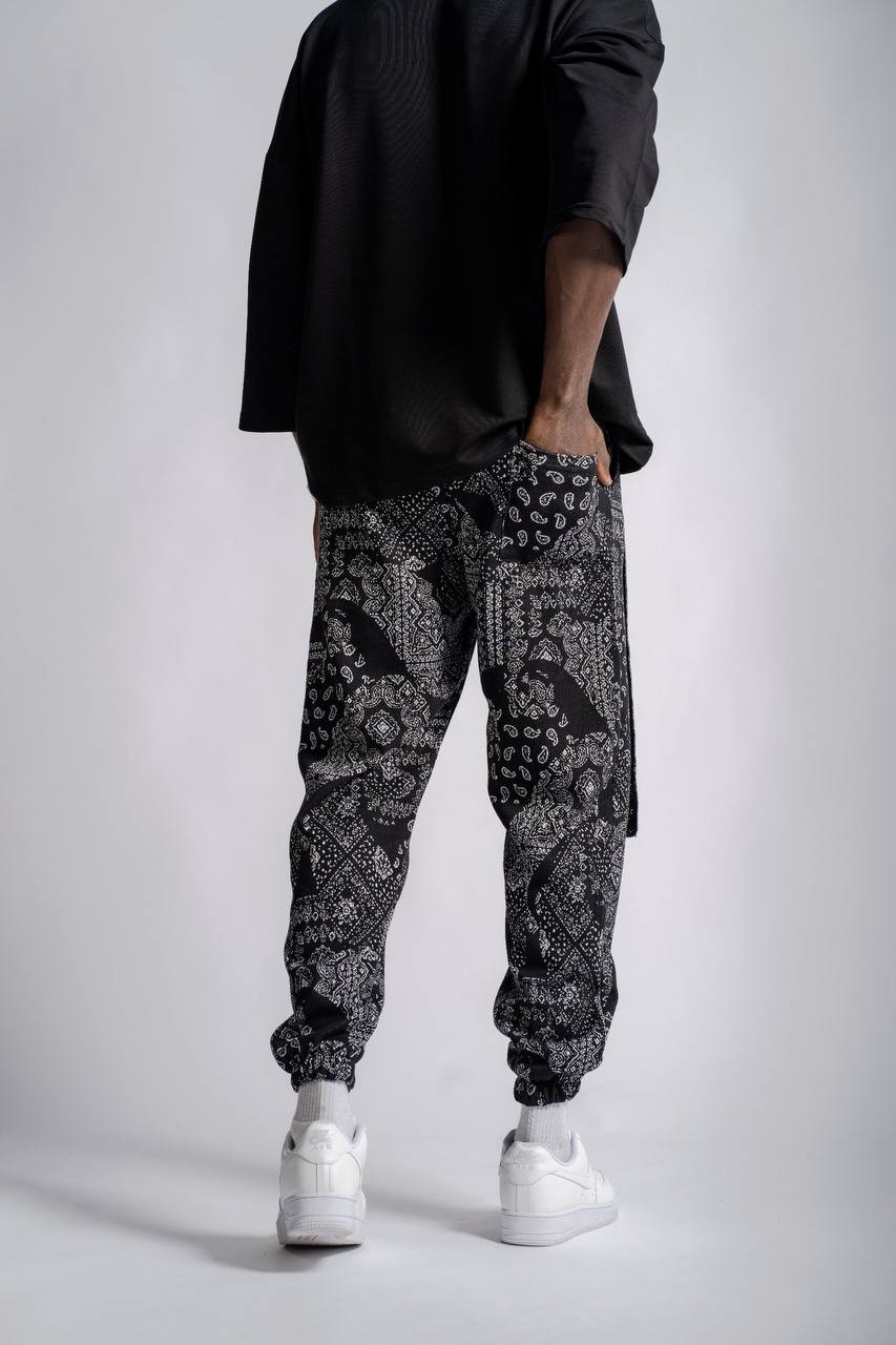 Erkek Kuşaklı Bandana Desenli Jogger Pantolon