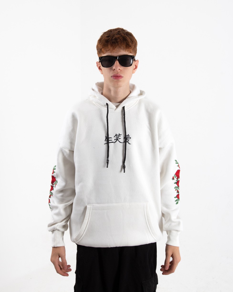 Erkek Ekru Chinese Rose Oversize Sweatshirt
