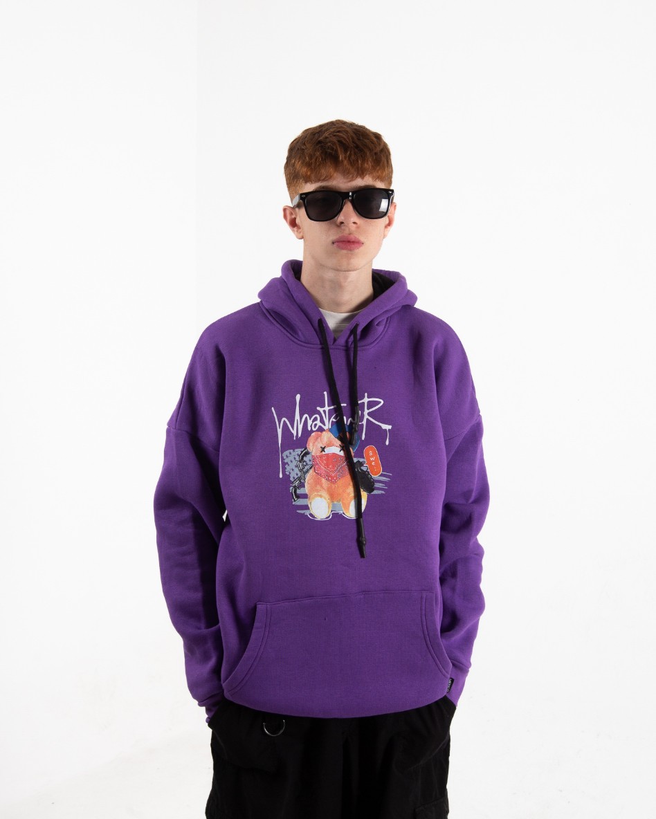 Erkek Mor Teddy Oversize Swearshirt
