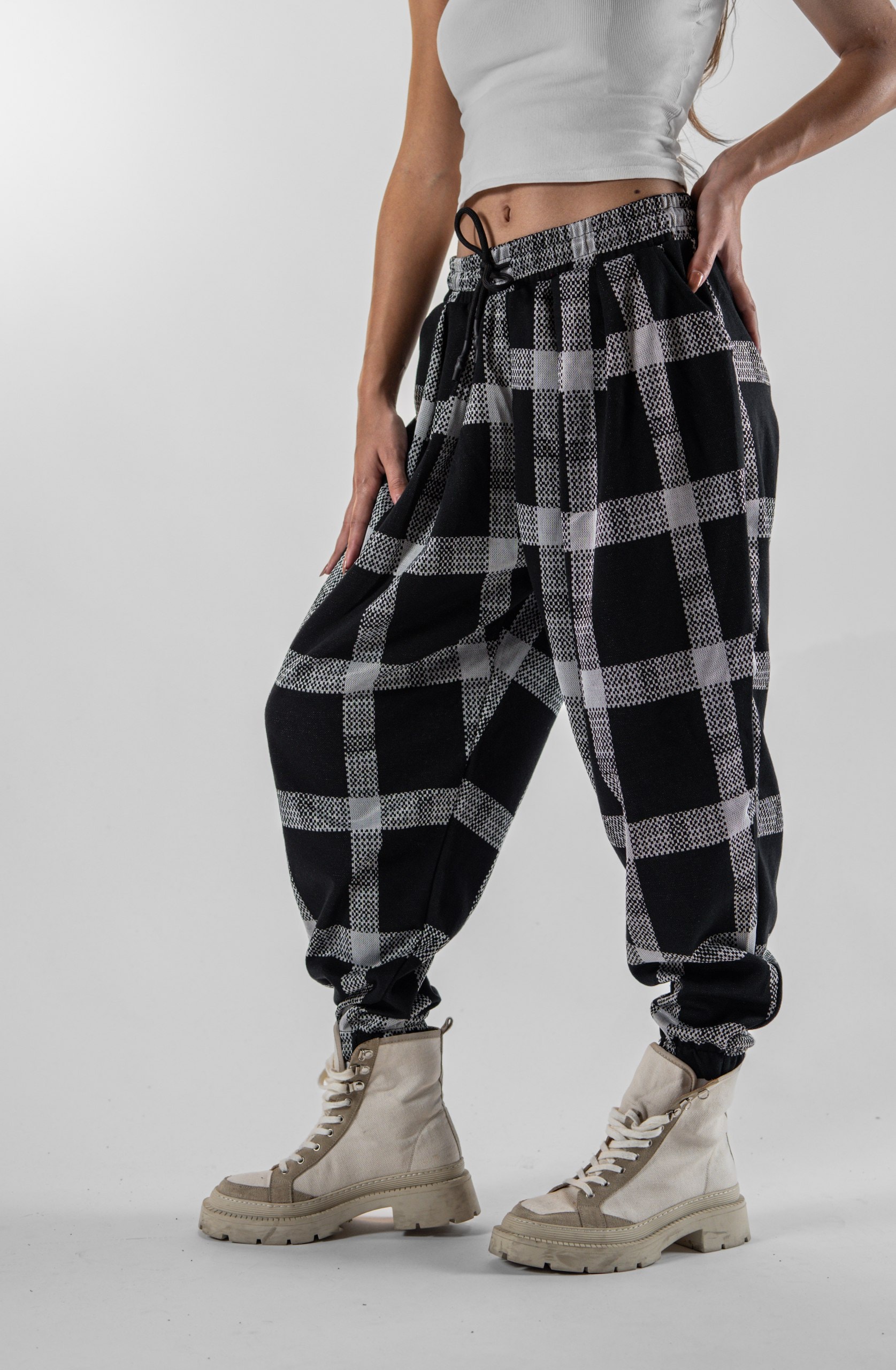 Kadın Dark Plaid Ws Pileli Eşofman Altı