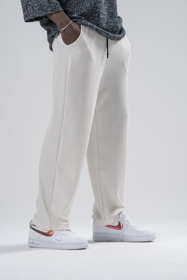 Erkek Krem Fitilli Baggy Pantolon