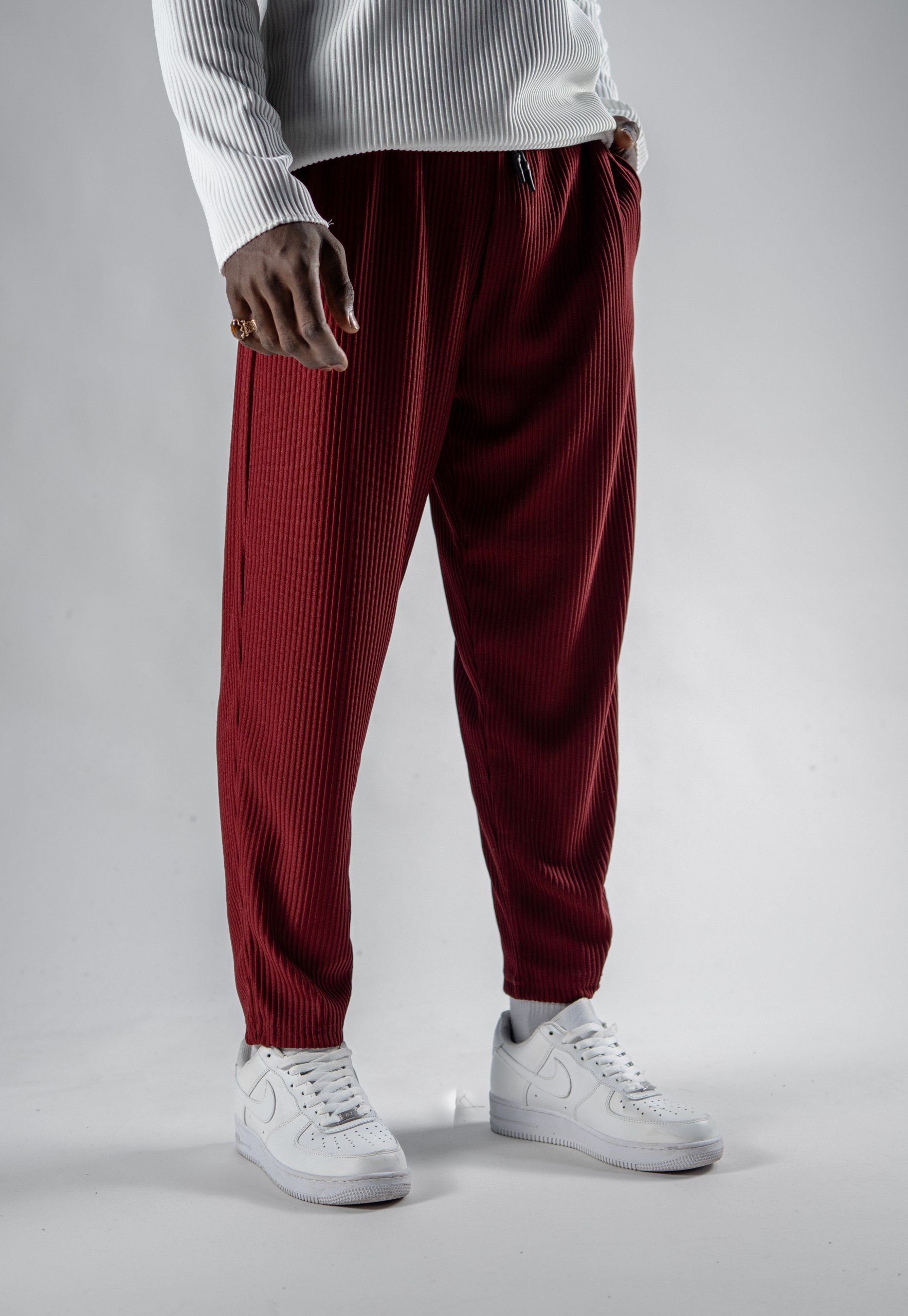 Erkek Bordo Fitilli Pantolon 