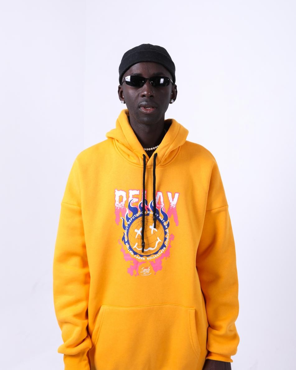 Gerusta Erkek Hardal Relax Baskılı Oversize Sweatshirt