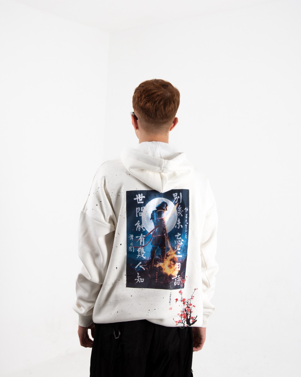 Erkek Ekru Samurai Oversize Sweatshirt