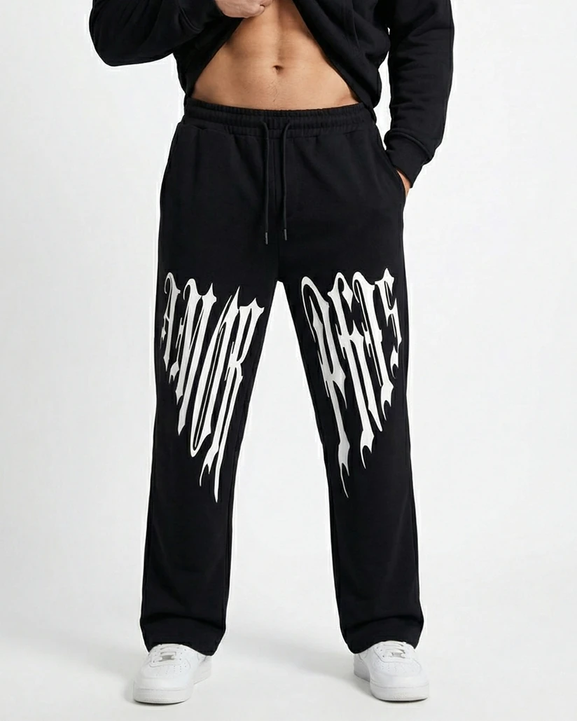 Erkek Black Reverse Baskı Eşofman Altı