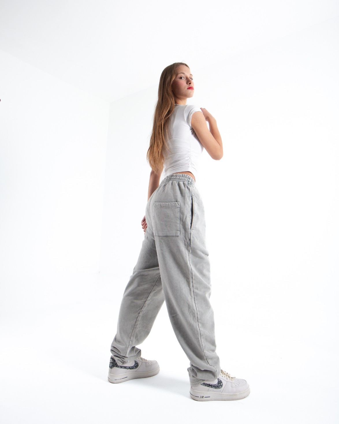Kadın Gri Acid Wash Oversize Eşofman Altı