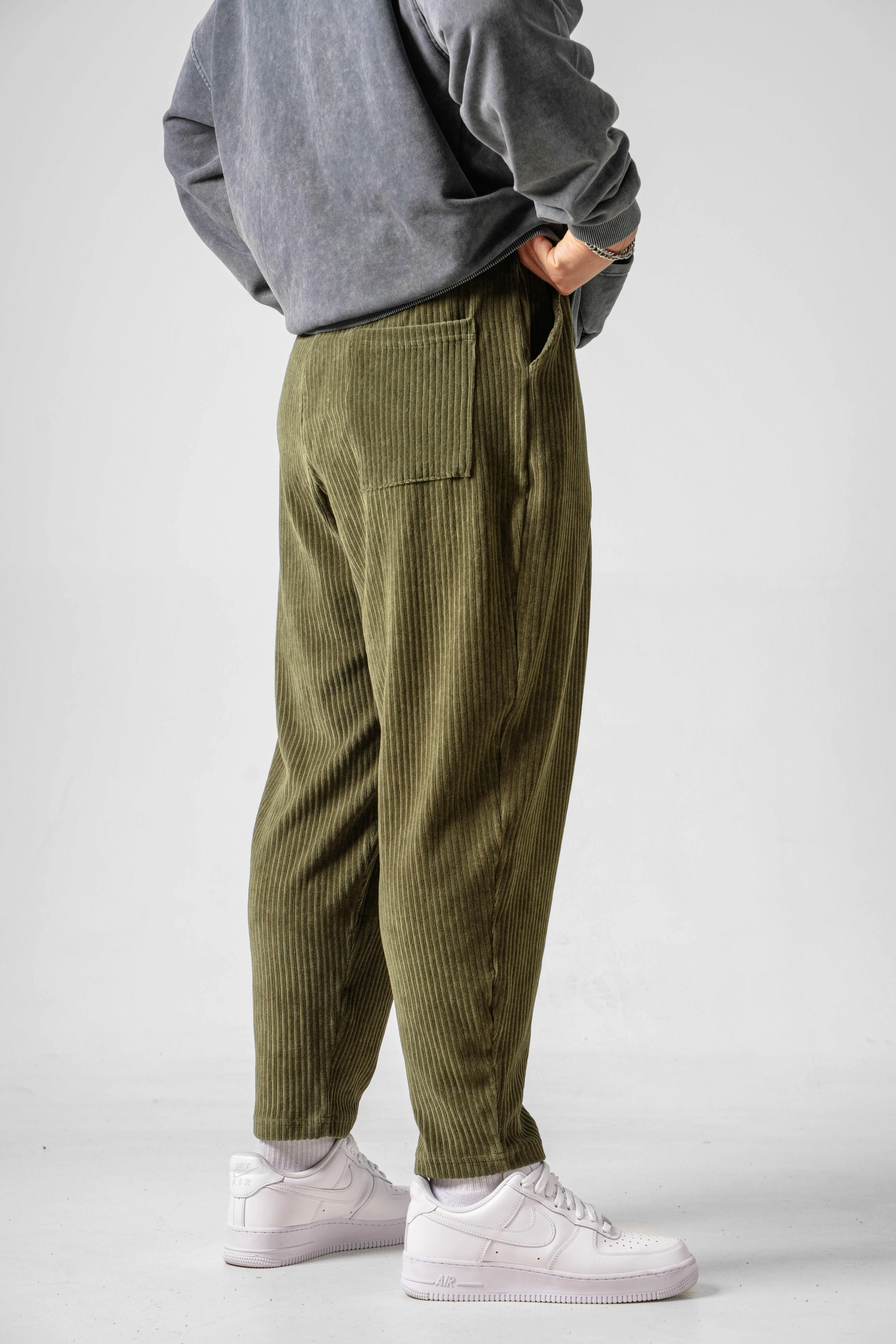 Erkek Haki Kadife Pileli Yarım Şalvar