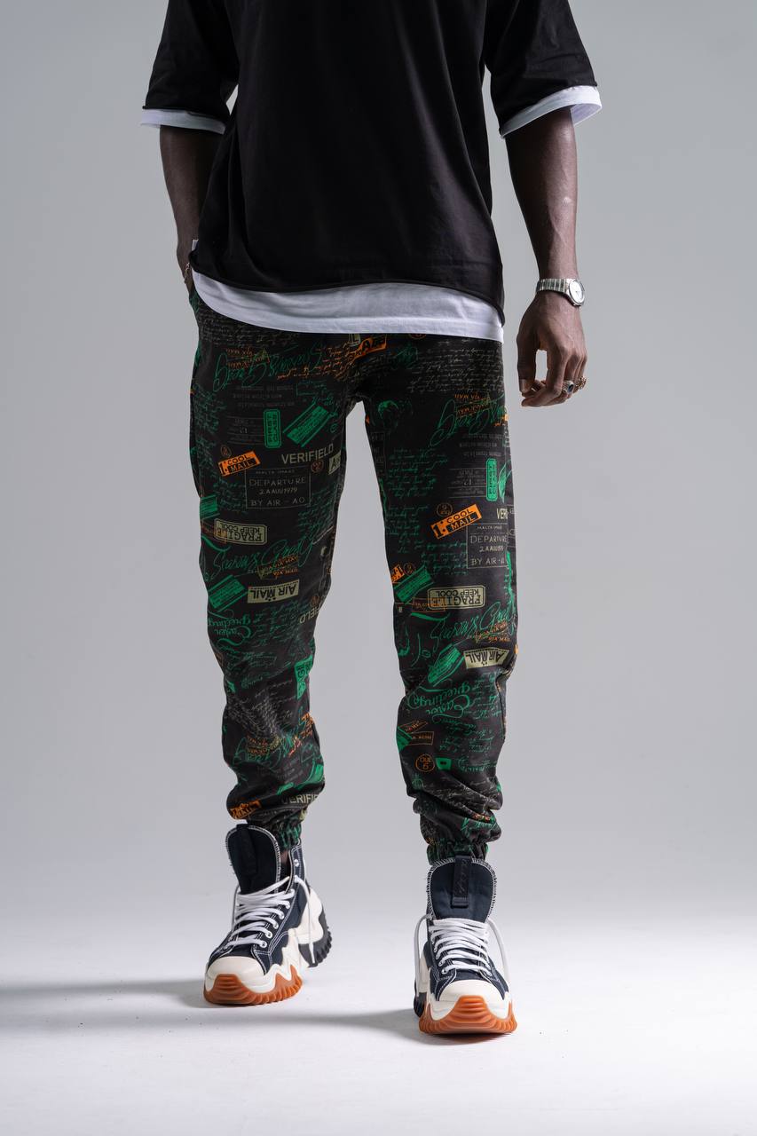 Erkek Yeşil Grafitti Jogger Pantolon