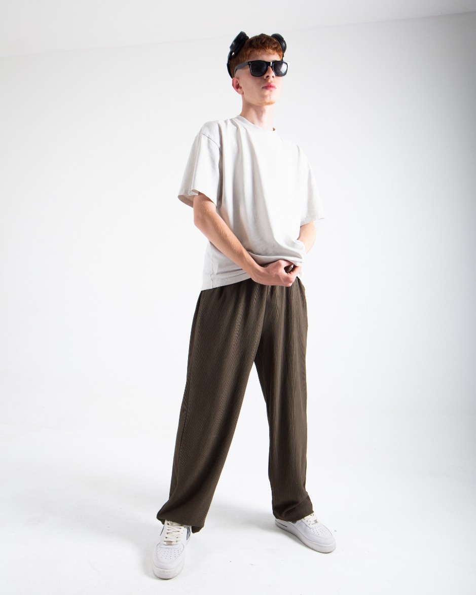 Erkek Haki Fitilli Baggy Pantolon