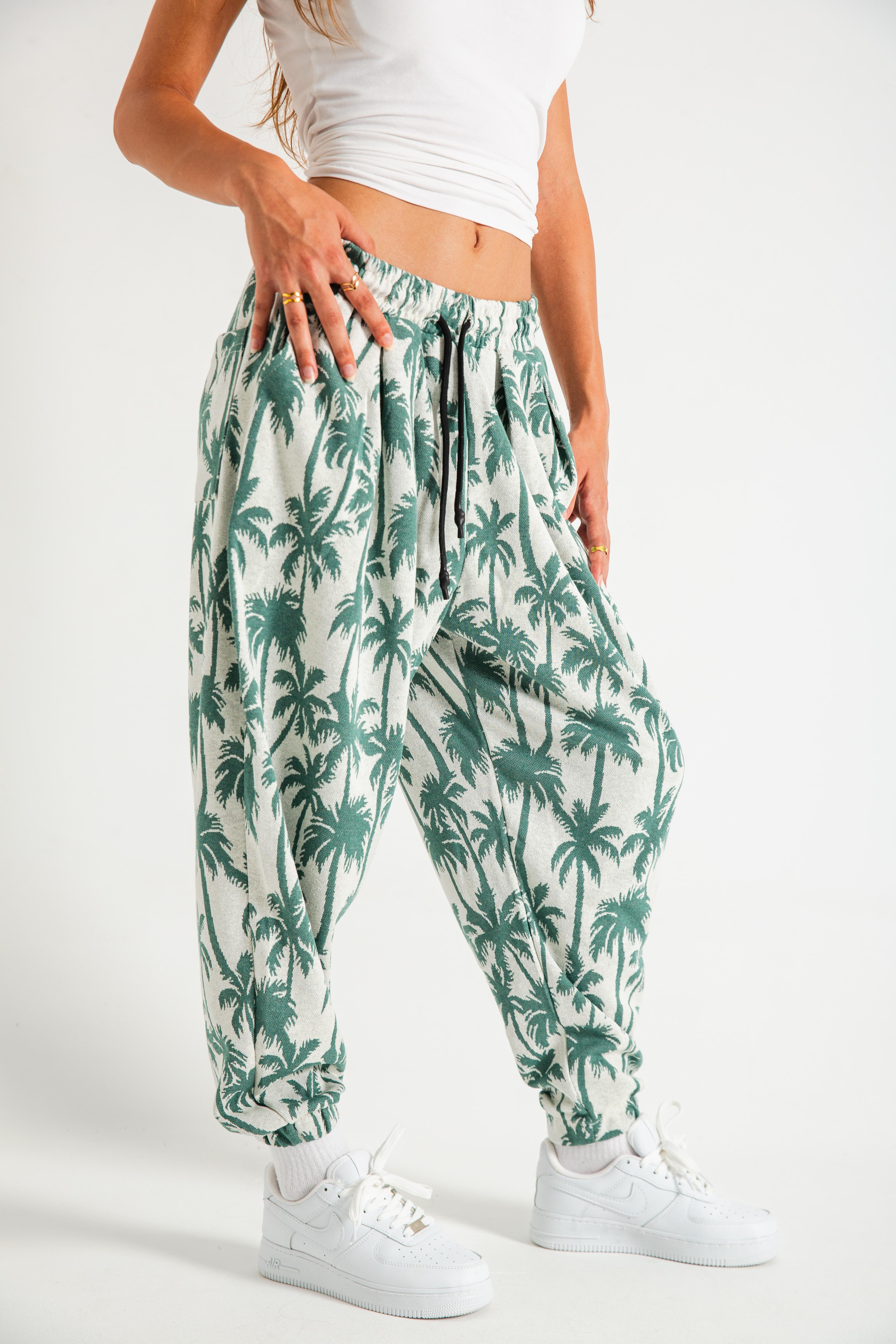 Kadın Turquoise Palm Pileli Eşofman Altı