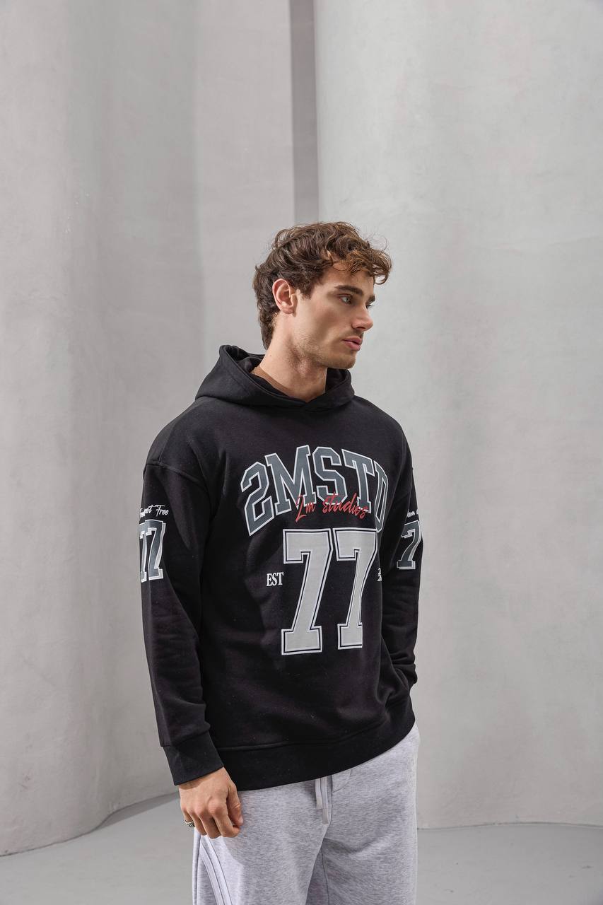 Erkek 2M 77 Black  Baskılı SweatShırt