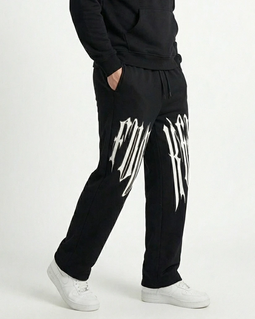 Erkek Black Reverse Baskı Eşofman Altı