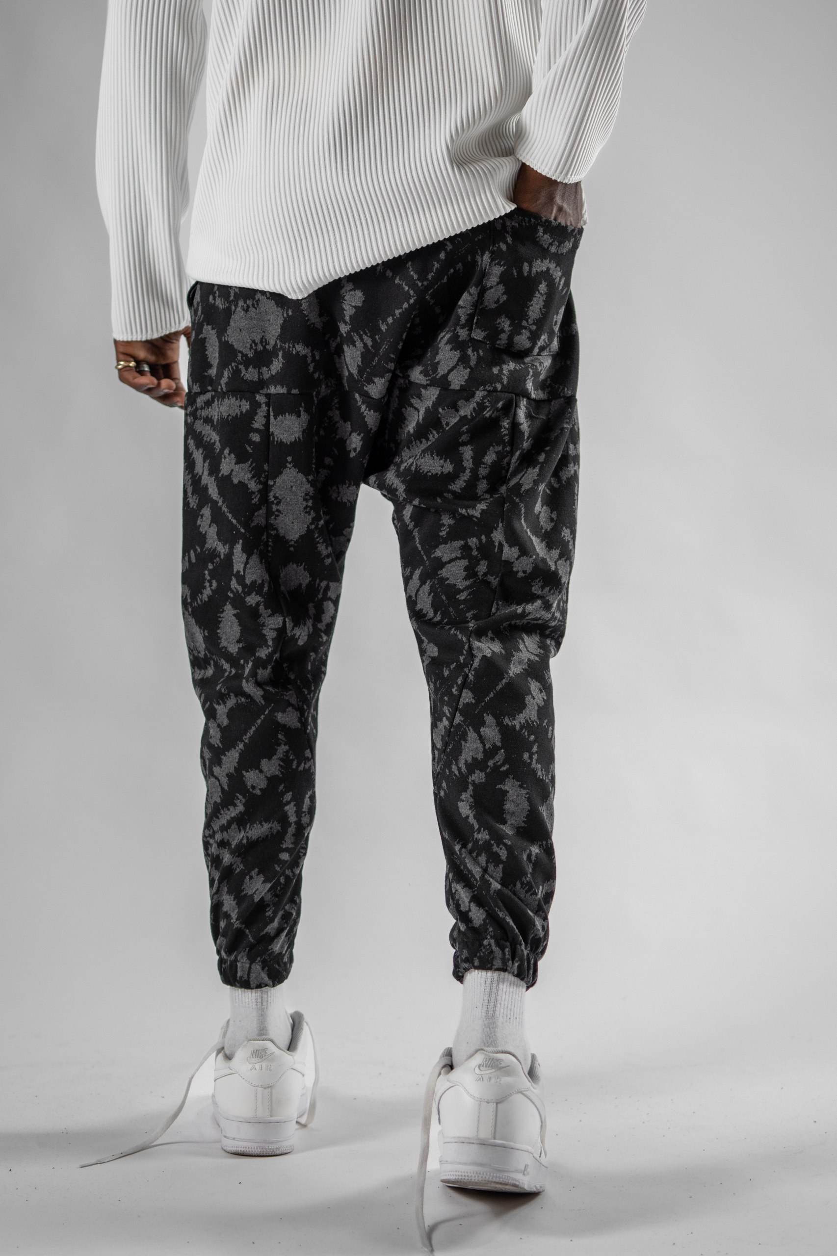 Erkek Siyah Spraying Jogger Pantolon Şalvar