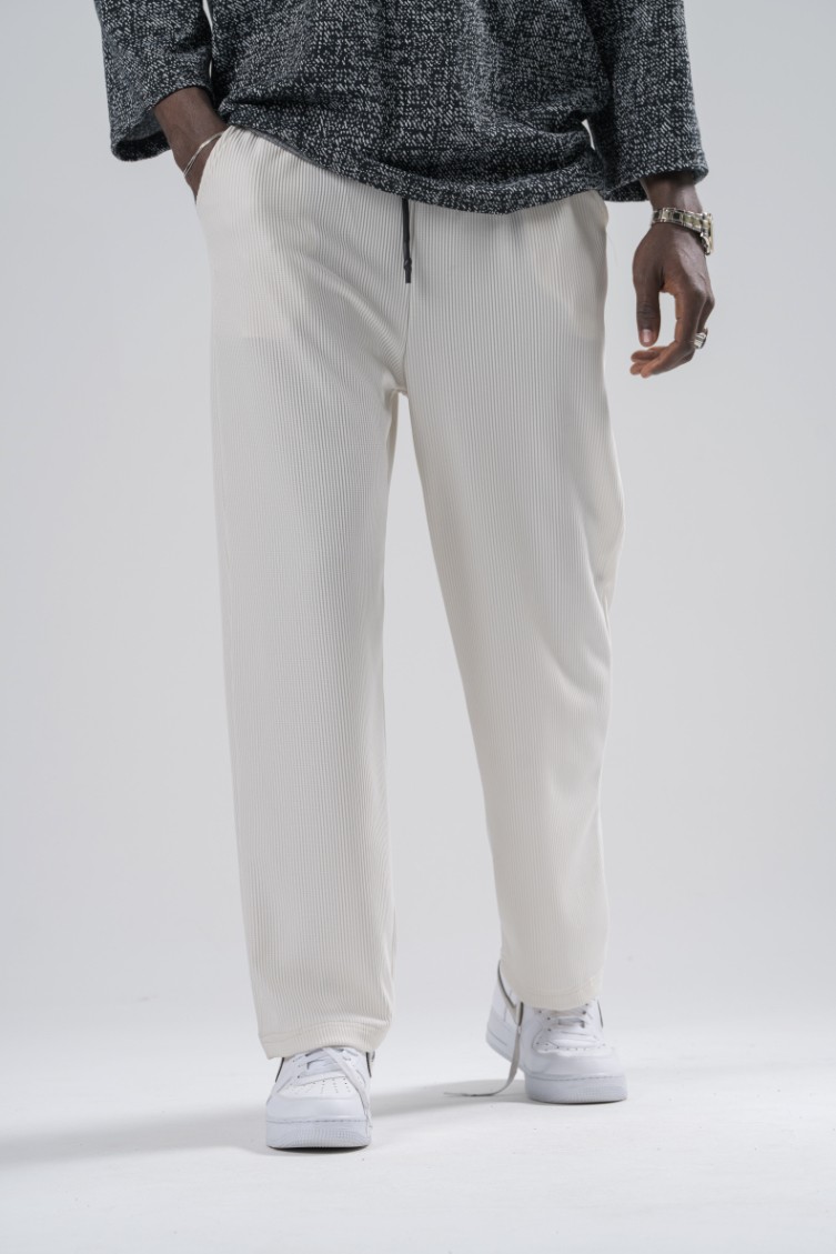 Erkek Krem Fitilli Baggy Pantolon